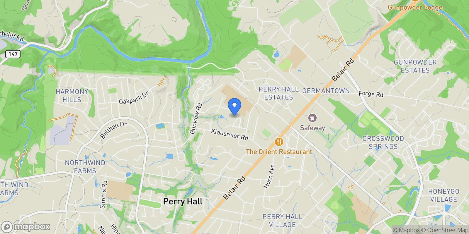 Map showing TBD MILNER RD ROAD #MULBERRY, NOTTINGHAM, MD 21236, Nottingham, Maryland, United States.
