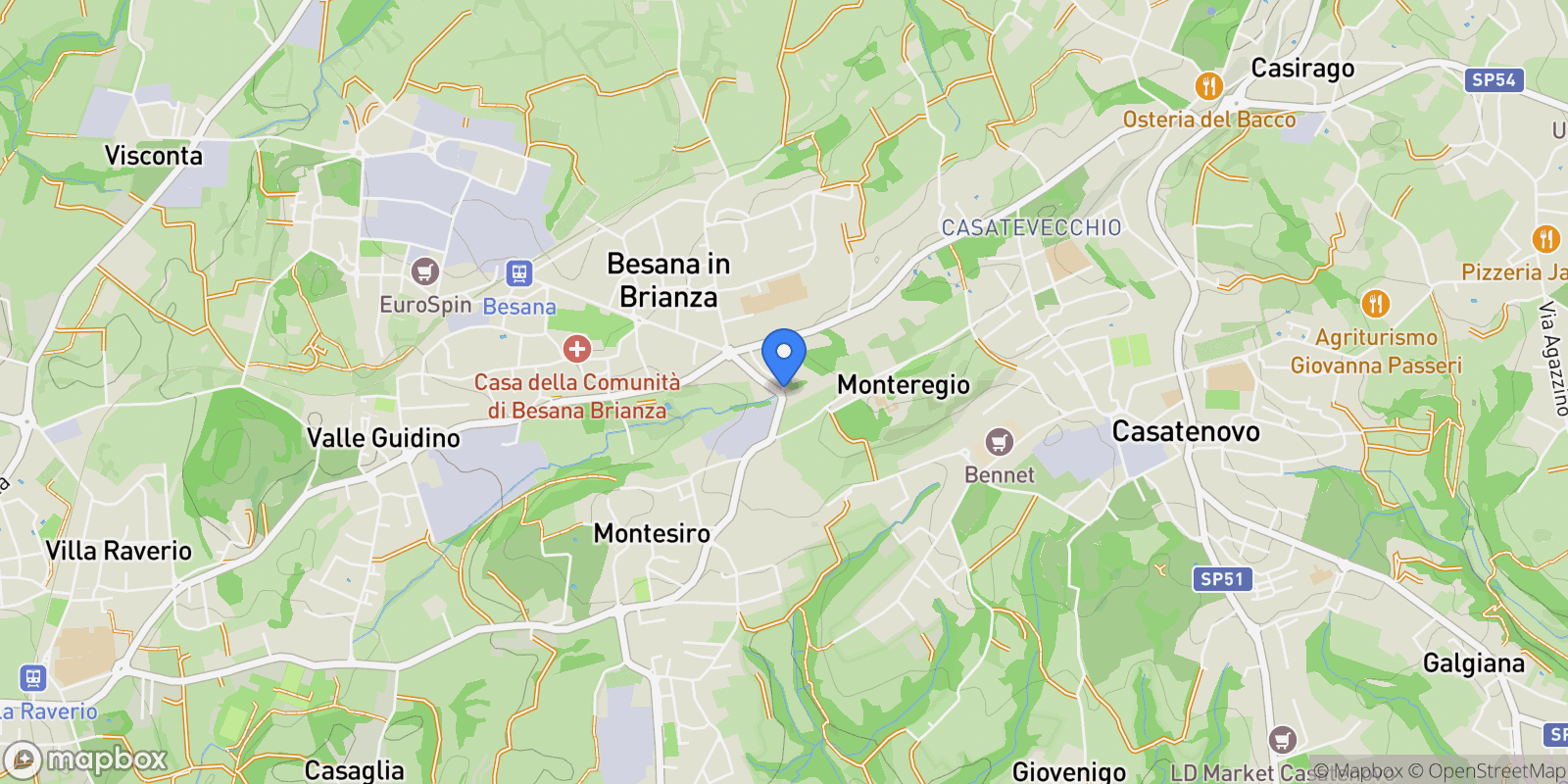 Map showing Via Puccini Giacomo, Besana in Brianza, MB 20045, Montesiro, Lombardy, Italy.