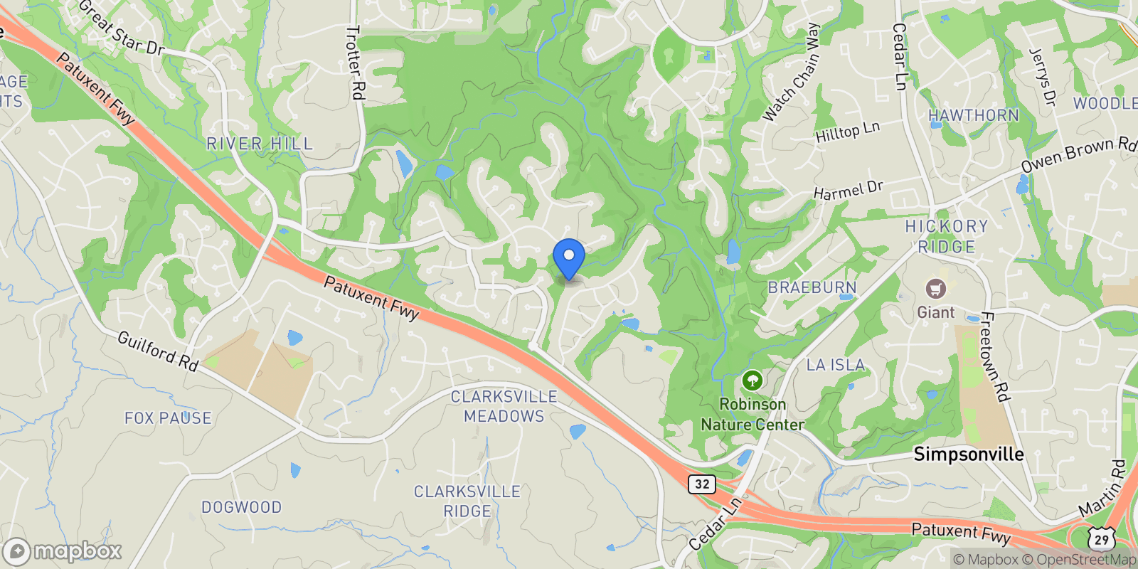 Map showing 7679 CROSS CREEK DR DRIVE, COLUMBIA, MD 21044, Columbia, Maryland, United States.