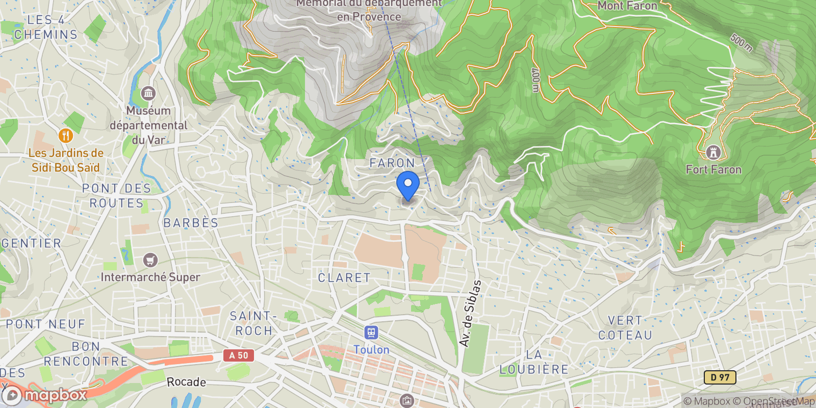 Map showing Toulon, Provence-Alpes-Côte d'Azur, France.