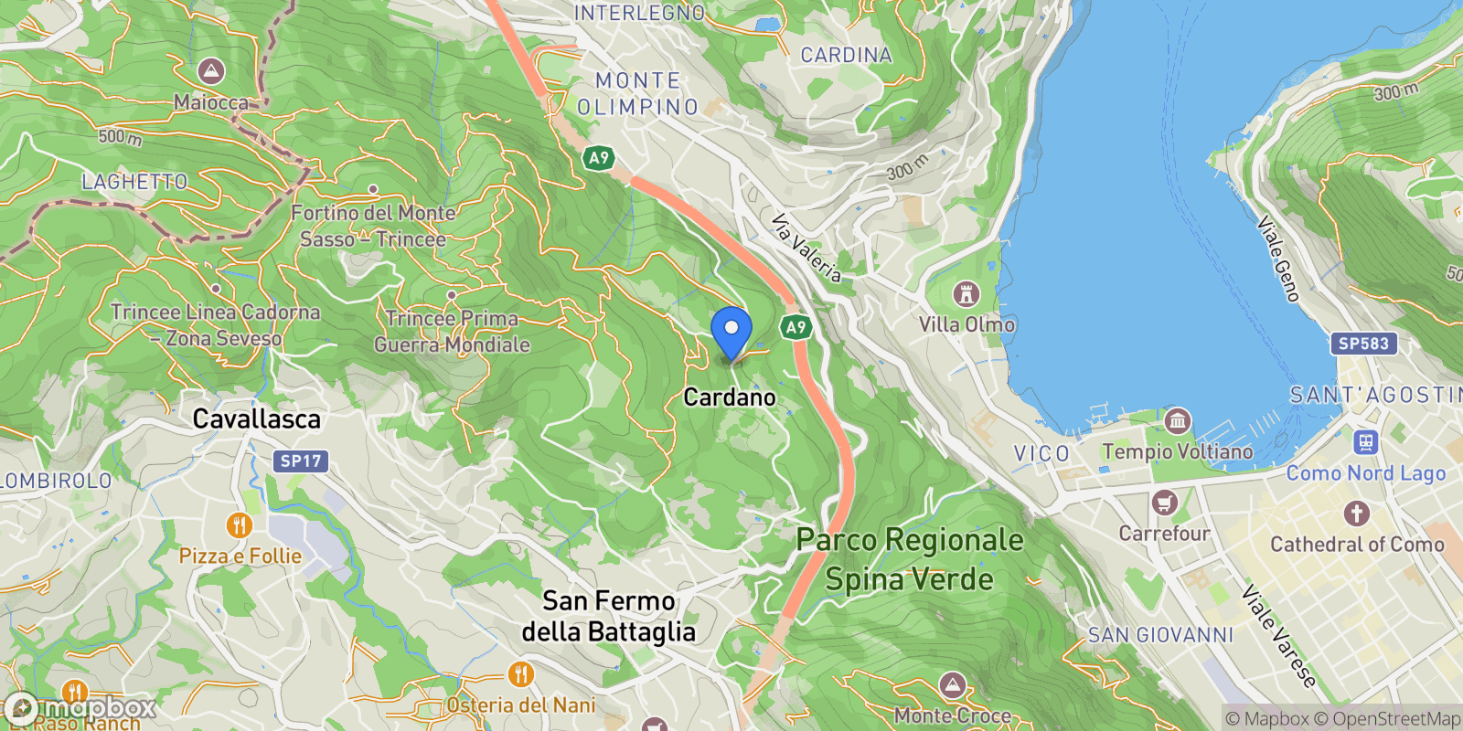 Map showing Via cardano, Como, CO 22100, Como, Lombardy, Italy.