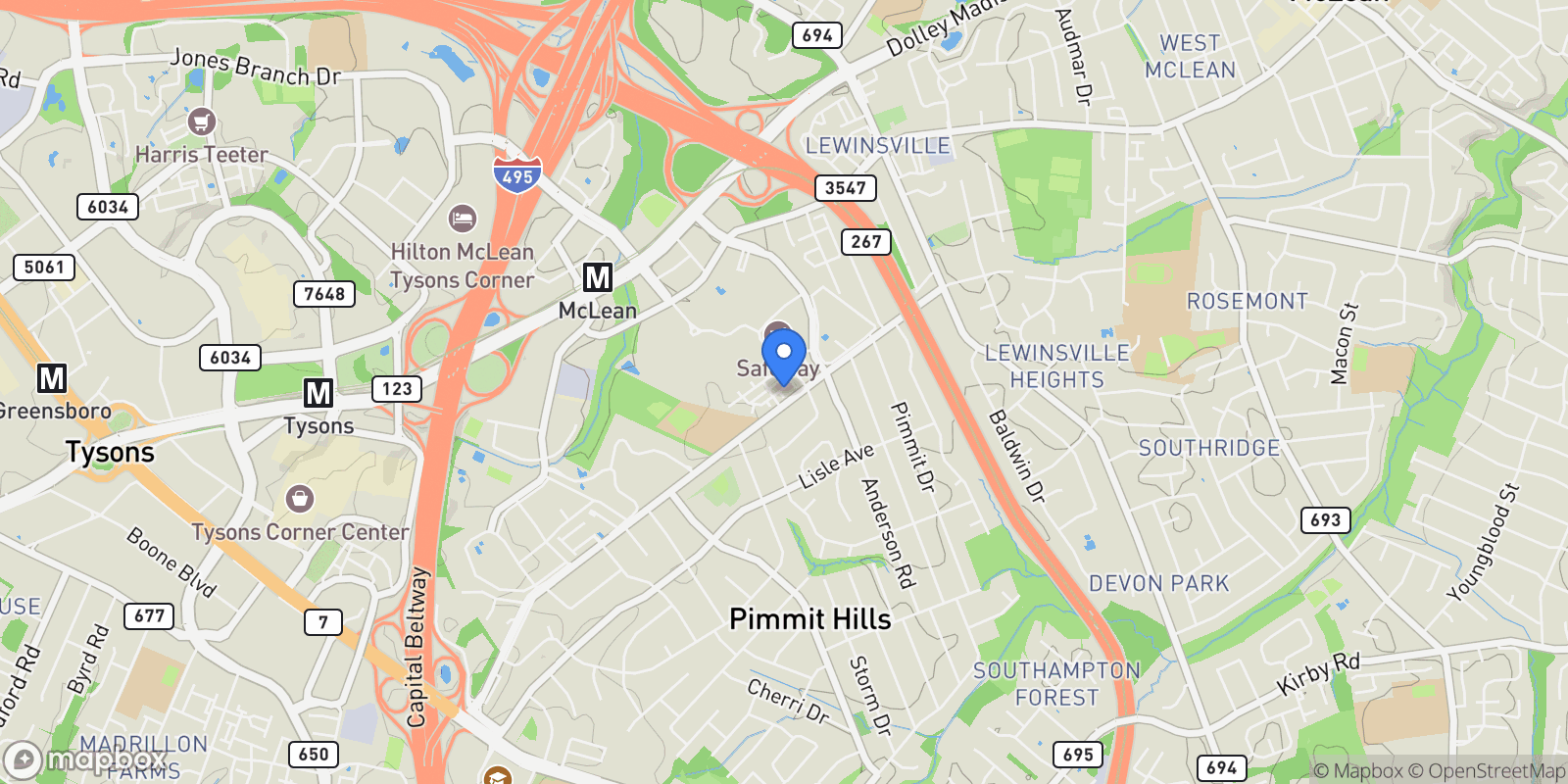 Map showing 7509 SAWYER FARM WAY WAY #2002, MCLEAN, VA 22102, McLean, Virginia, United States.