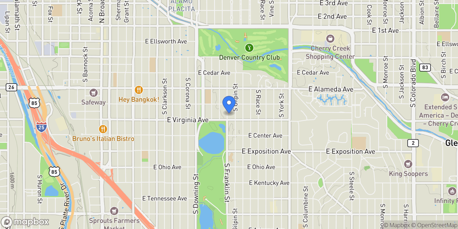 Map showing 464 S Franklin St, Denver, Colorado, United States.