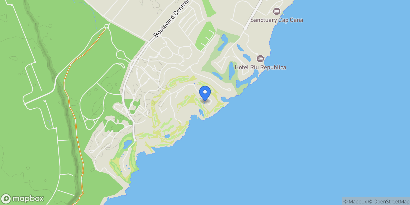 Map showing FH5Q+79M, Punta Cana 23000, Dominican Republic, Juanillo, La Altagracia Province, Dominican Republic.