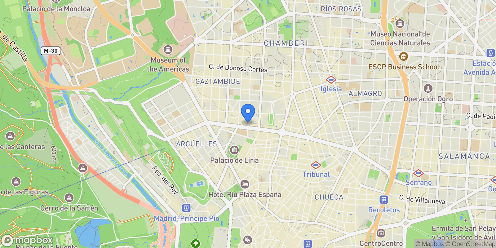 Map showing Madrid, Chamberi, Madrid, Spain.