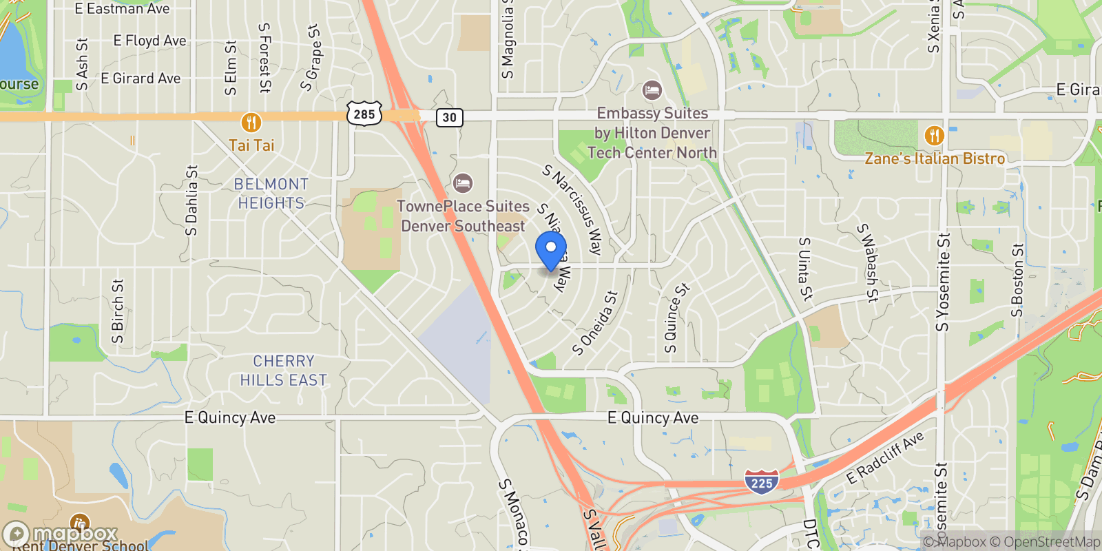 Map showing 3926 S Magnolia Way, Denver, Colorado, United States.