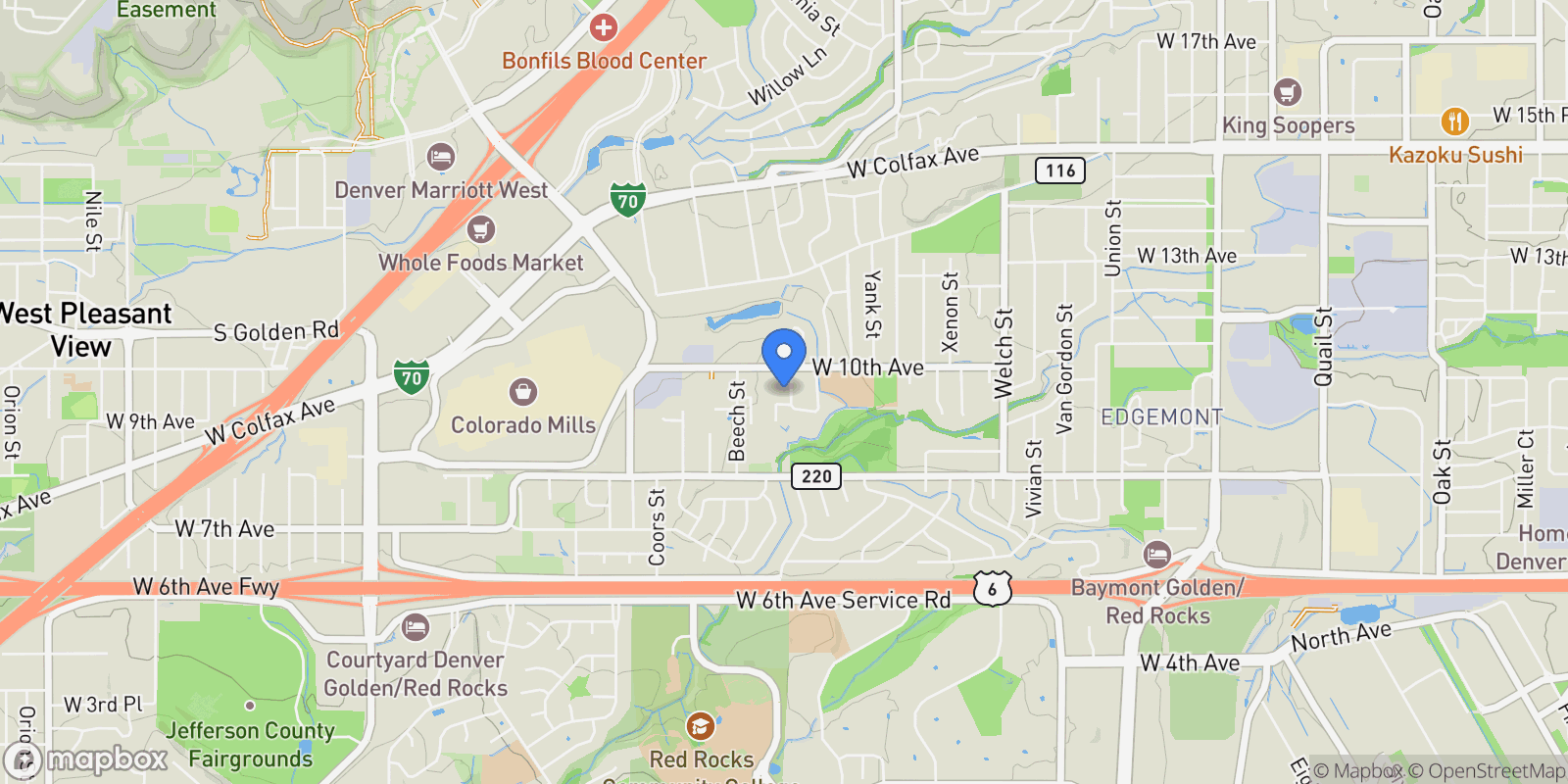 Map showing 965 Alkire St, Golden, Colorado, United States.