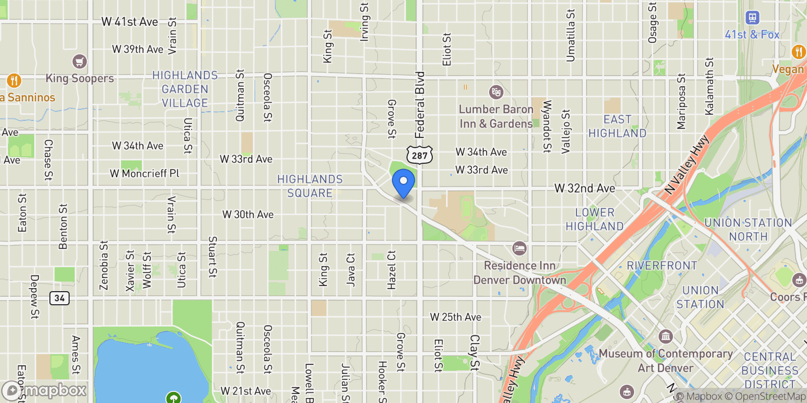 Map showing 3054 N Speer Blvd, Denver, Colorado, United States.