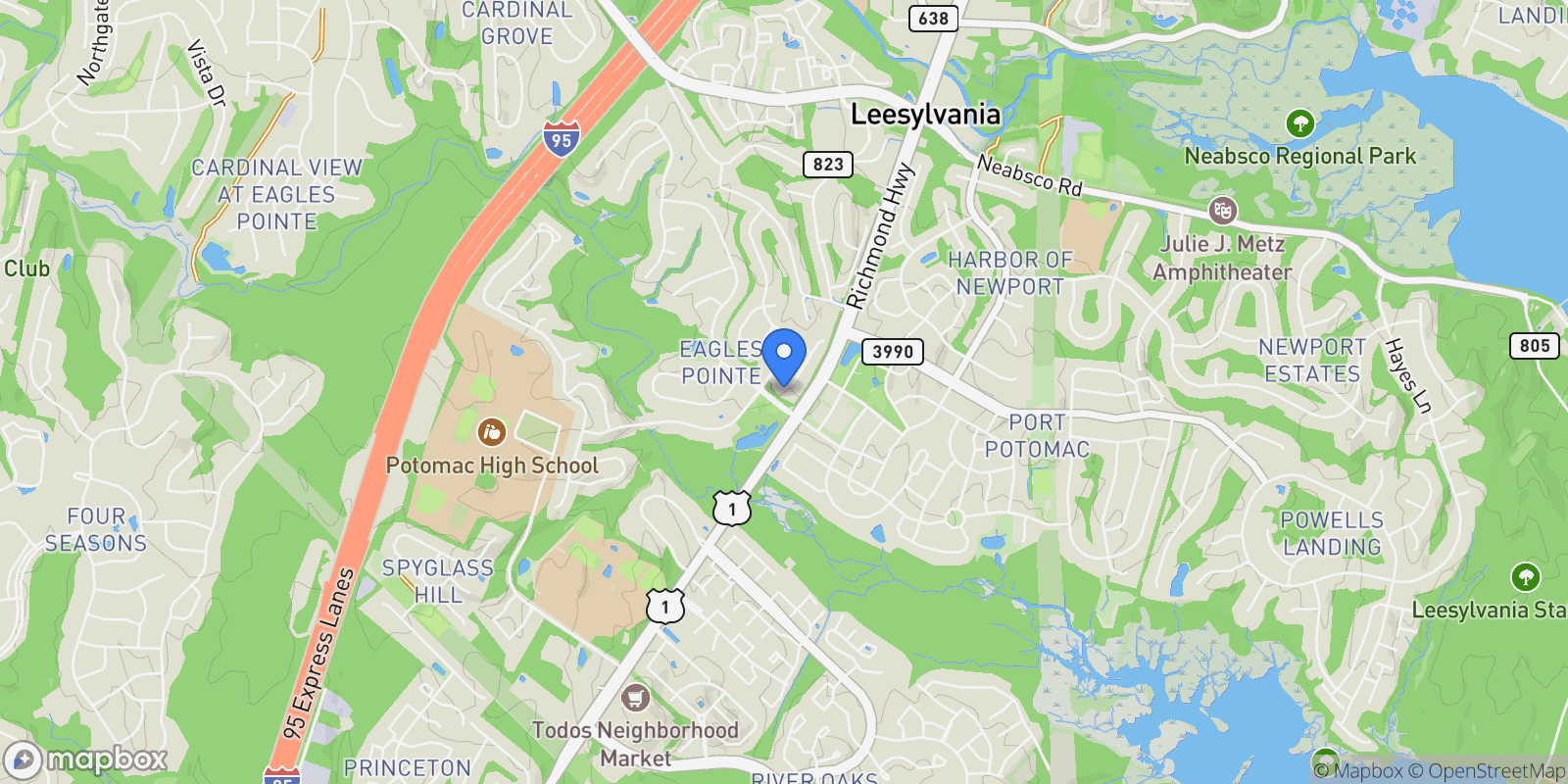 Map showing 16249 Chase Eagle Lane, Woodbridge, VA 22191, Woodbridge, Virginia, United States.