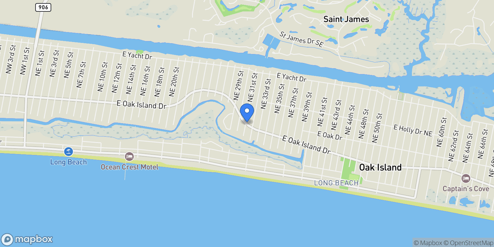 Map showing 3108 E Oak Island Drive, Oak Island, North Carolina, United States.