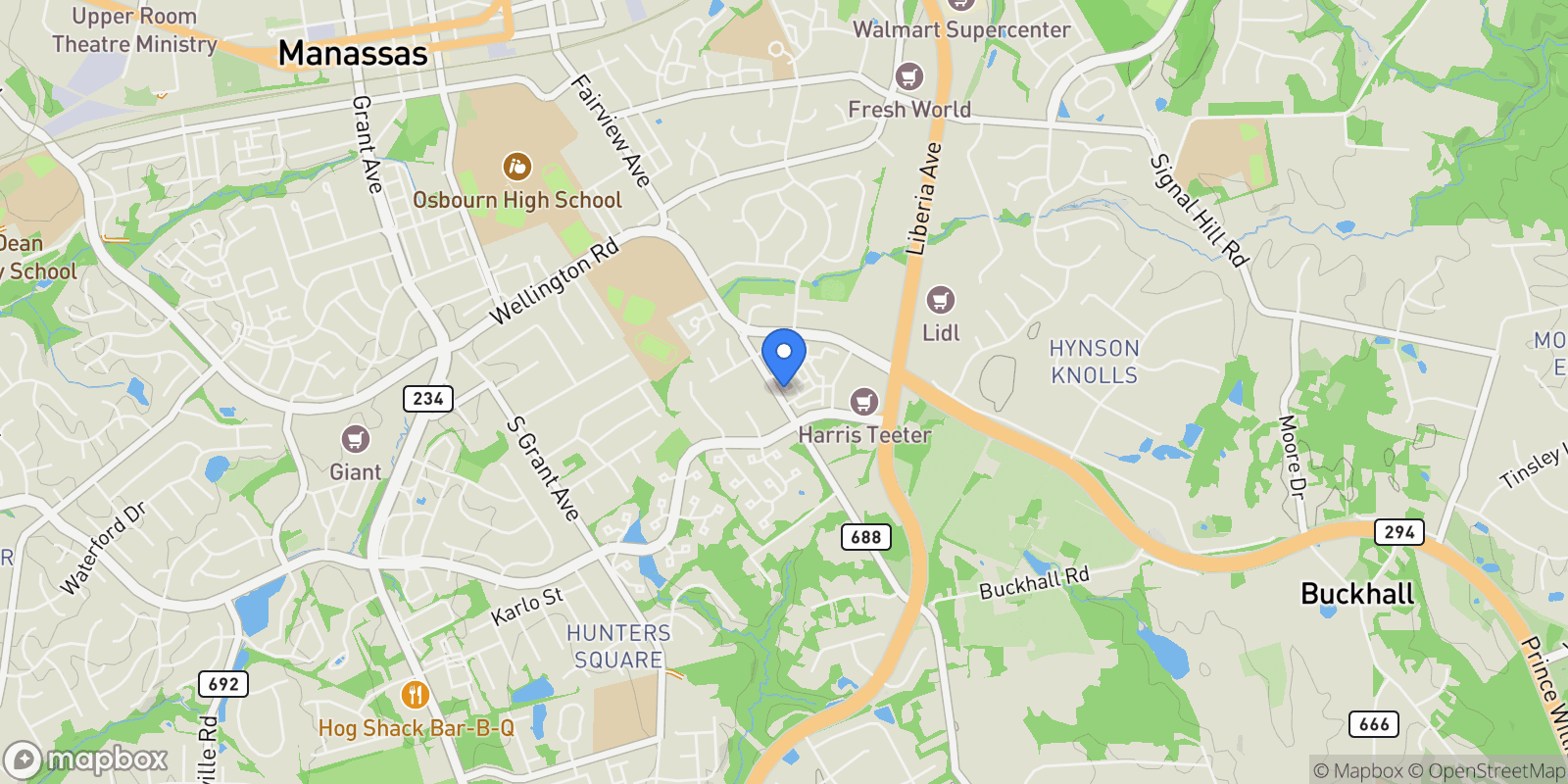 Map showing 9939 Lake Jackson Drive, Manassas, VA 20110, Manassas, Virginia, United States.