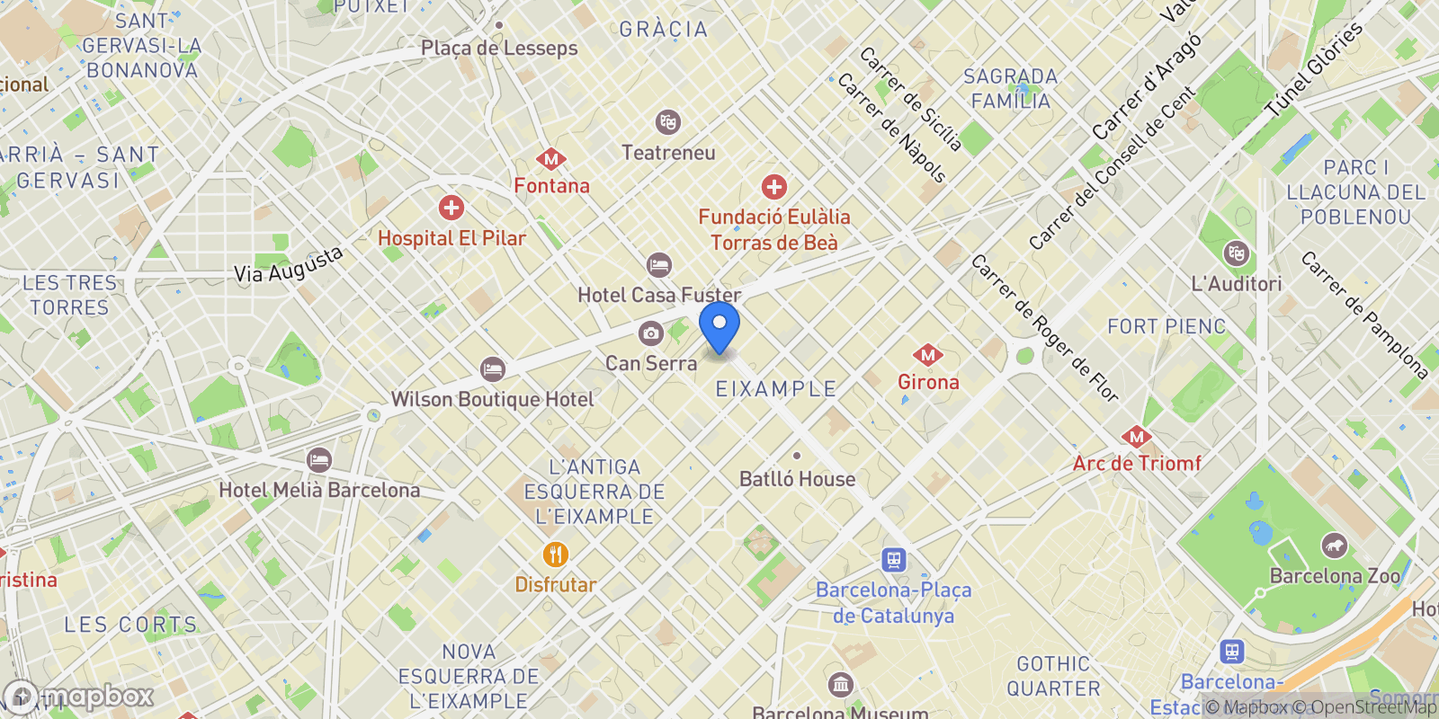 Map showing Catalonia, Eixample, Barcelona, Spain.