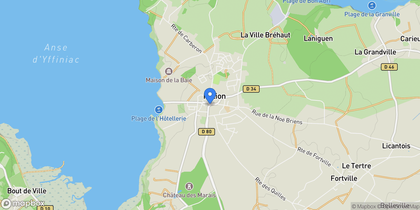 Map showing 22120 Hillion, France, Hillion, Brittany, France.