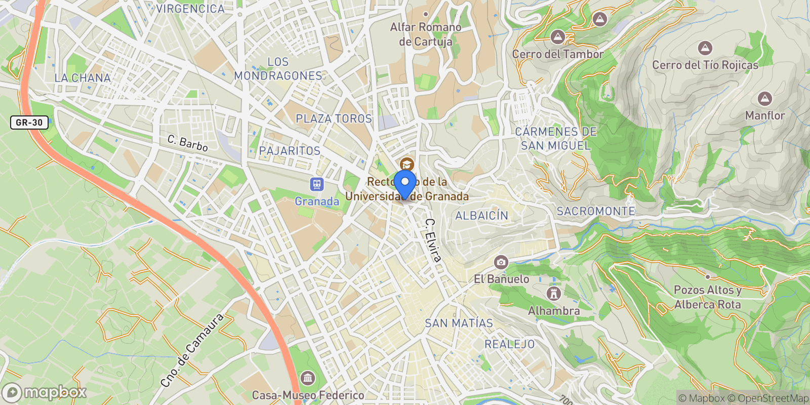 Map showing Andalusia, Centro, Granada, Spain.
