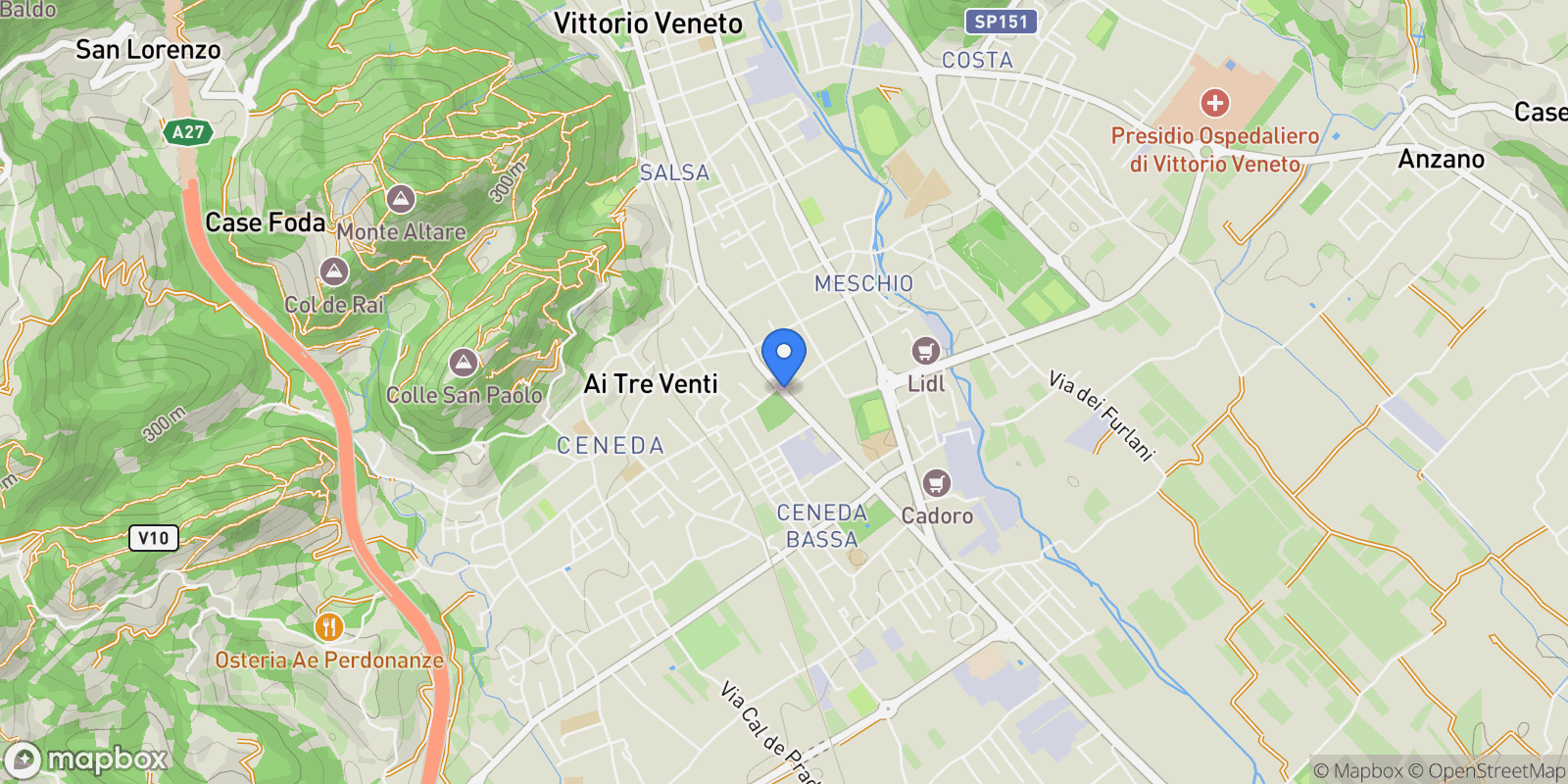 Map showing Vittorio Veneto, Veneto, Italy.