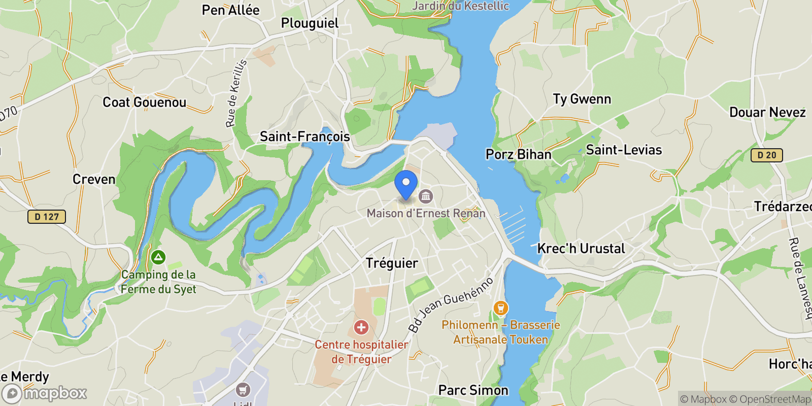 Map showing 22220 Tréguier, France, Tréguier, Brittany, France.
