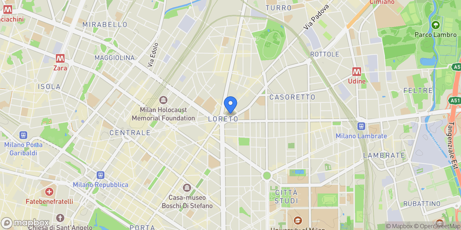 Map showing Via Andrea Costa, 1, Milan, Lombardy, Italy.