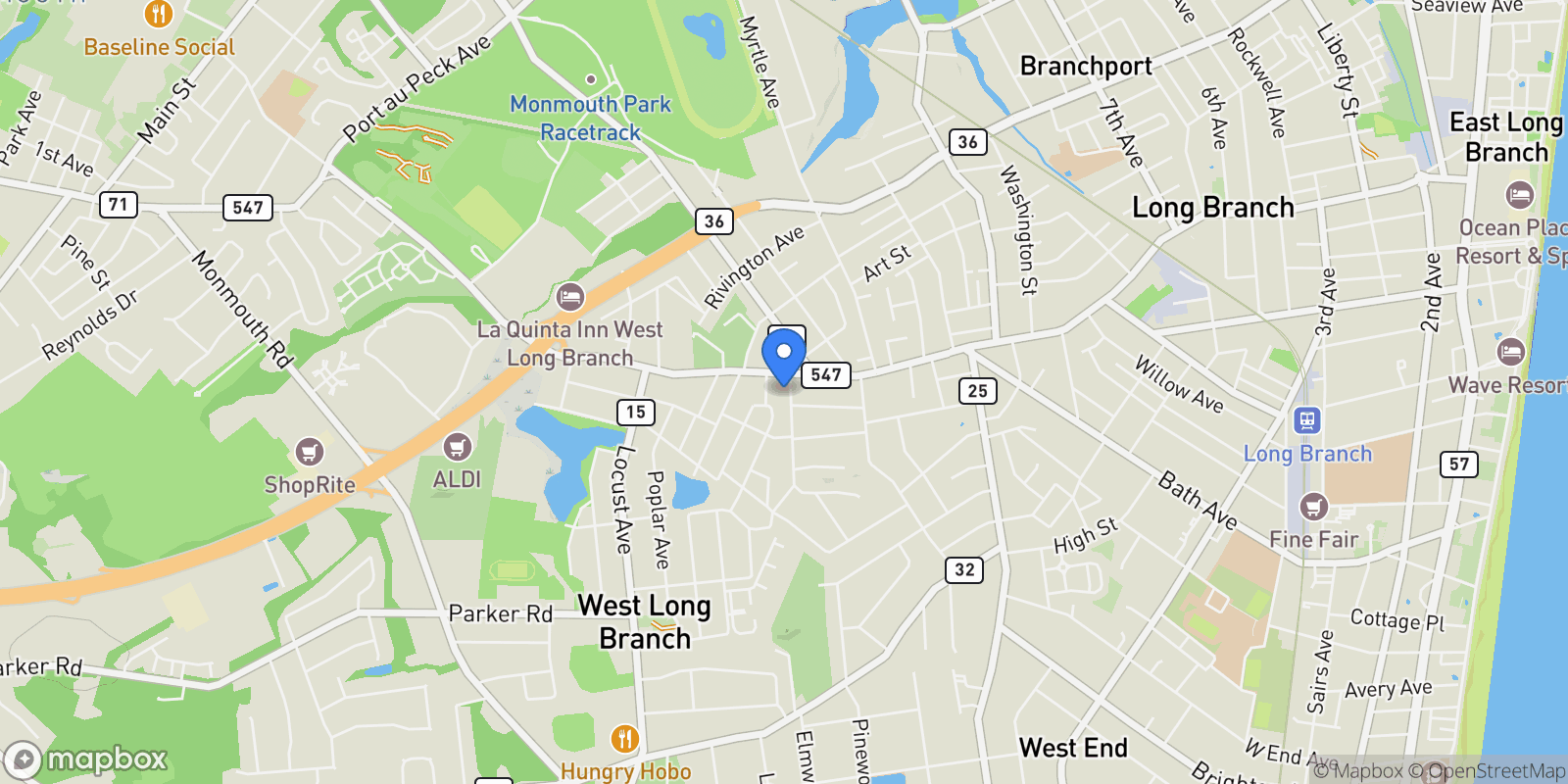 Map showing 11 Golf Street, West Long Branch, NJ 07764, West Long Branch, New Jersey, United States.
