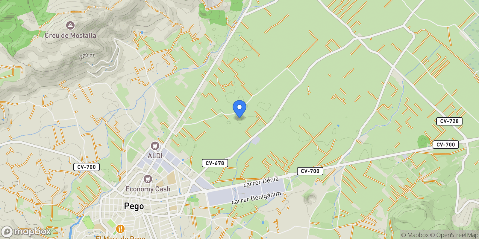 Map showing Communidad Valencia, Pego, Valencian Community, Spain.