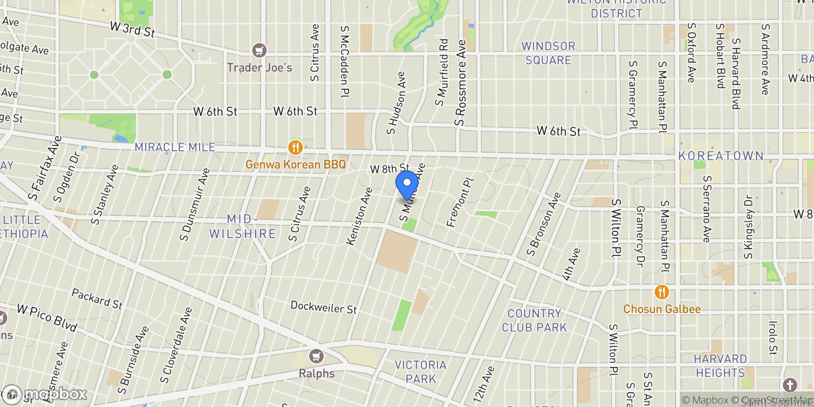 Map showing 913 S Mullen Avenue, Los Angeles, California, United States.