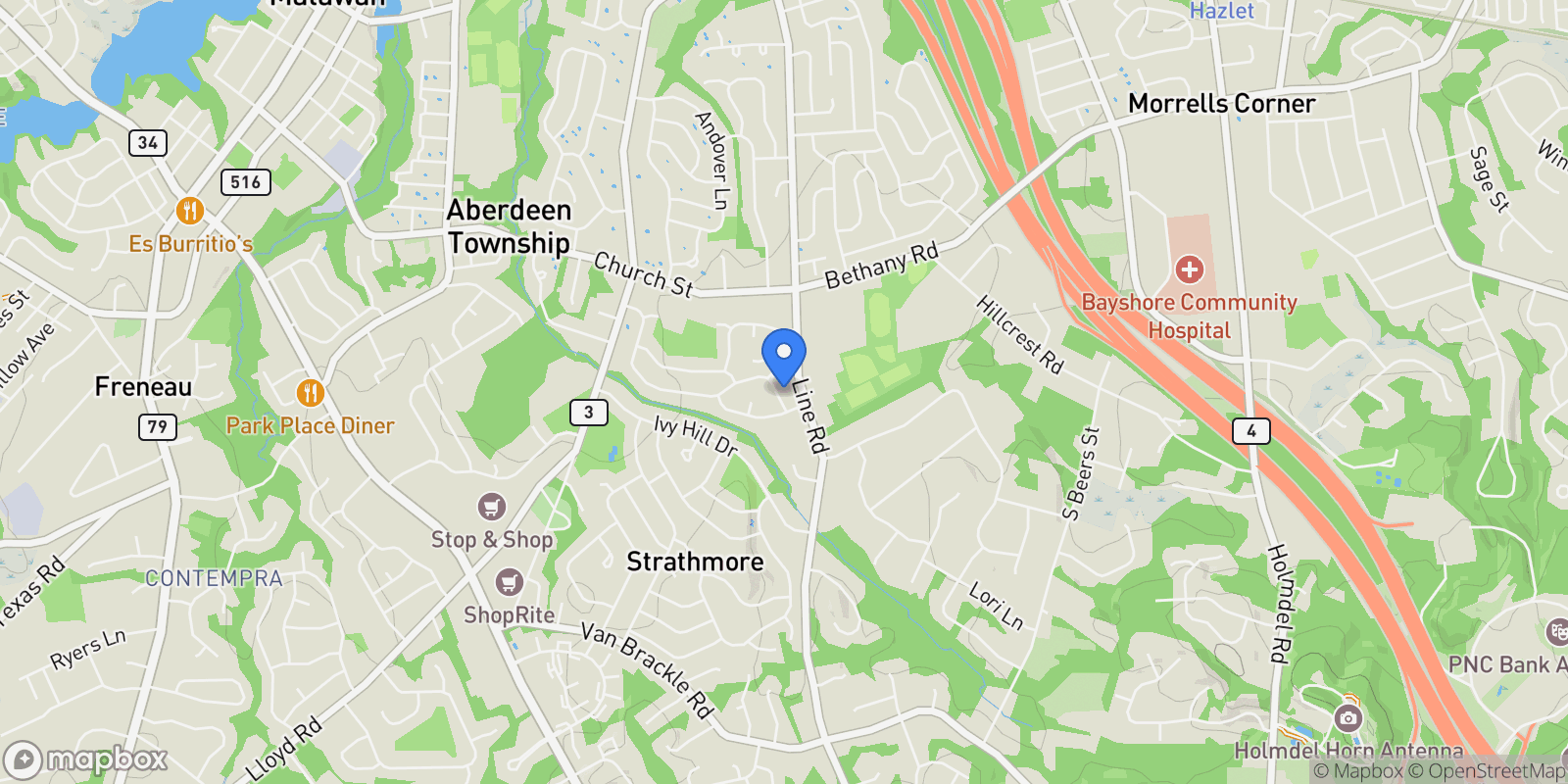 Map showing 149 Idlewild Lane, Aberdeen, NJ 07747, Matawan, New Jersey, United States.