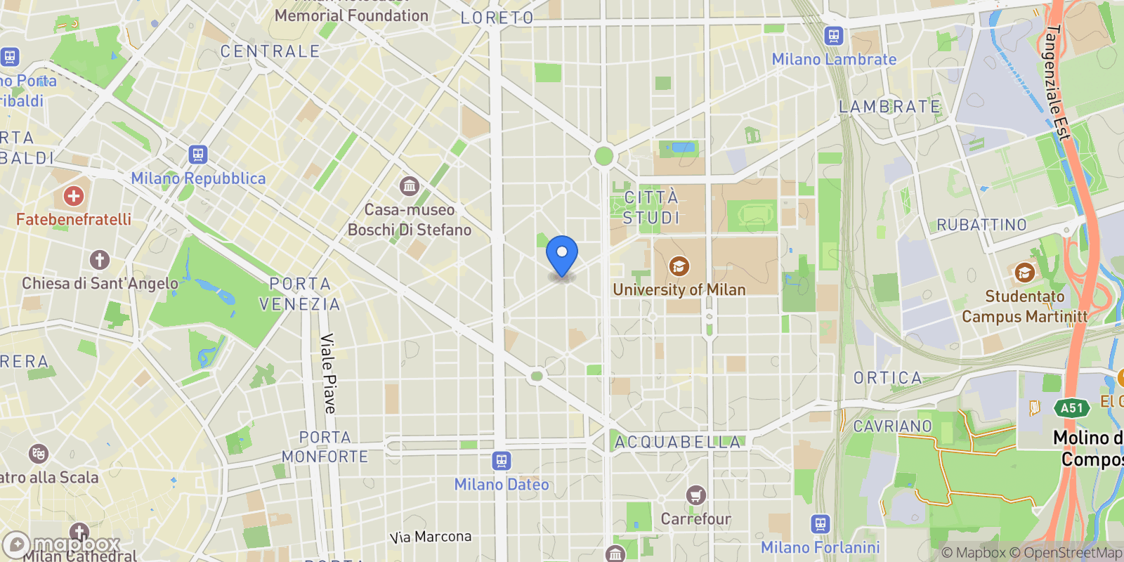 Map showing Piazza Carlo Erba, Milano, Milan, Lombardy, Italy.