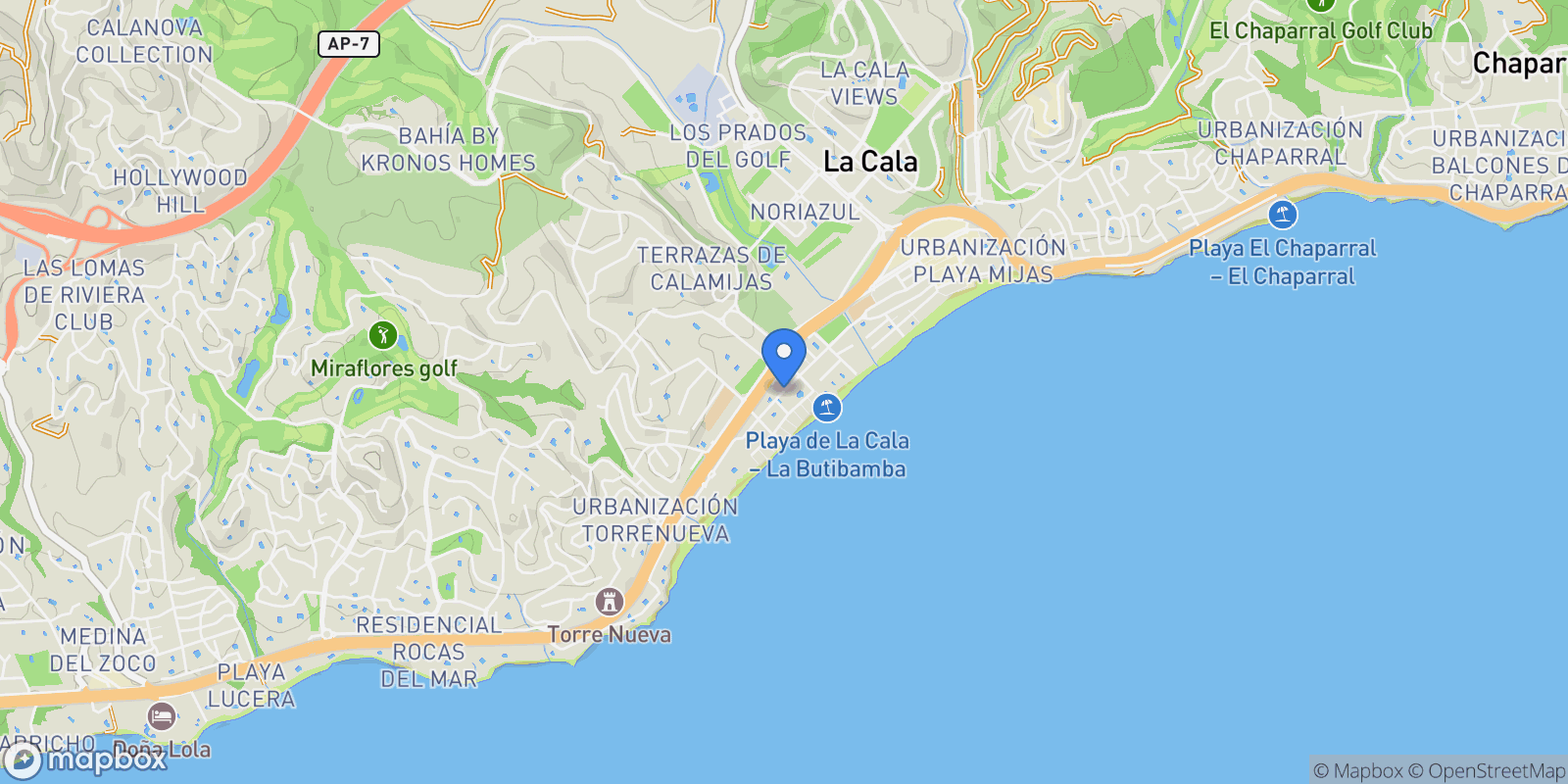 Map showing Costa del sol occidental, Andalusia, La Cala de Mijas, Mijas, Spain.