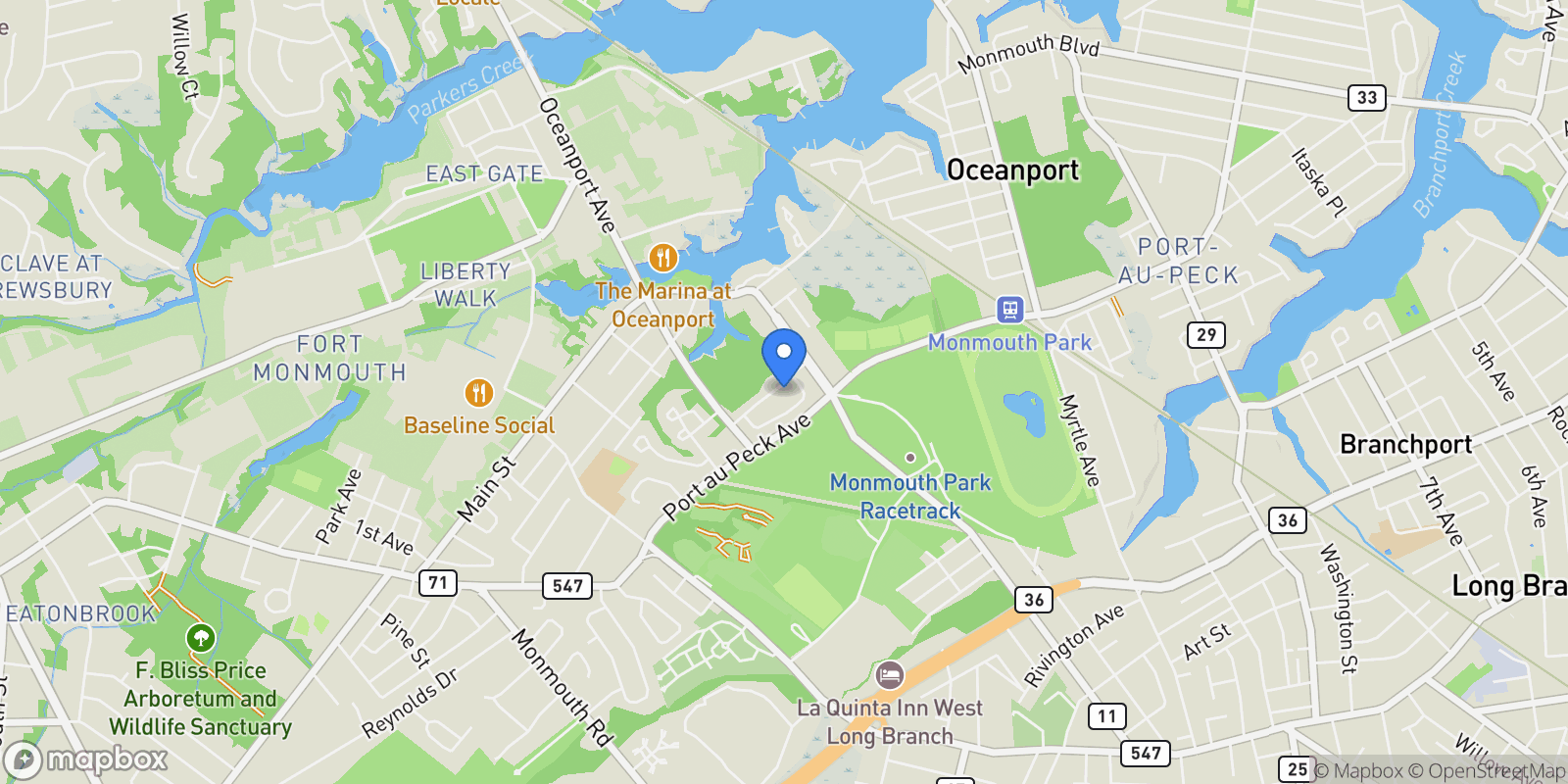 Map showing 16 Haskell Way, Oceanport, NJ 07757, Oceanport, New Jersey, United States.