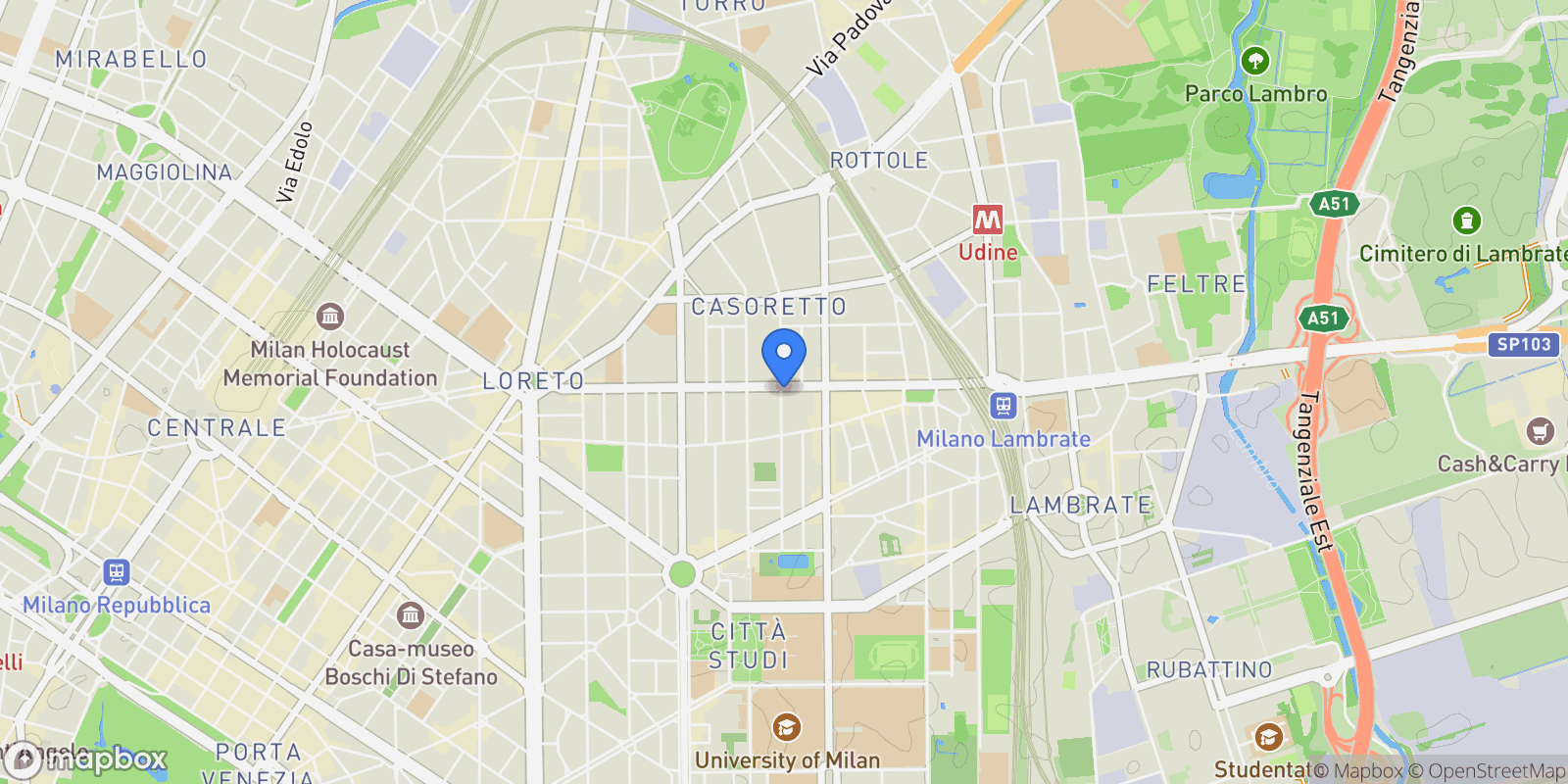 Map showing Via Accademia 22, Milan, Lombardy, Italy.