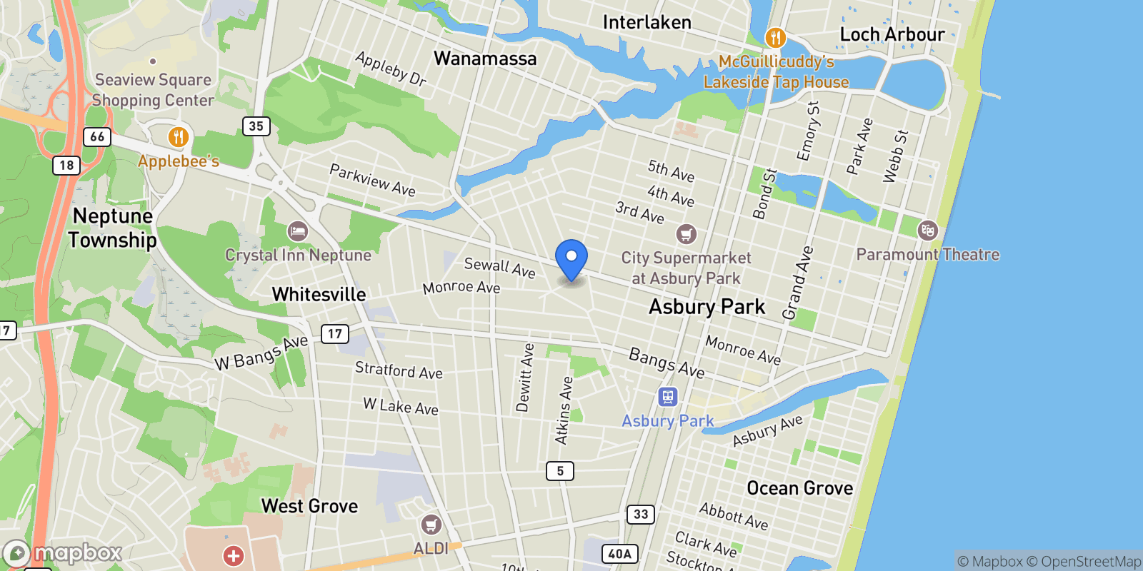 Map showing 644 Church Street, Asbury Park, NJ 07712, Asbury Park, New Jersey, United States.