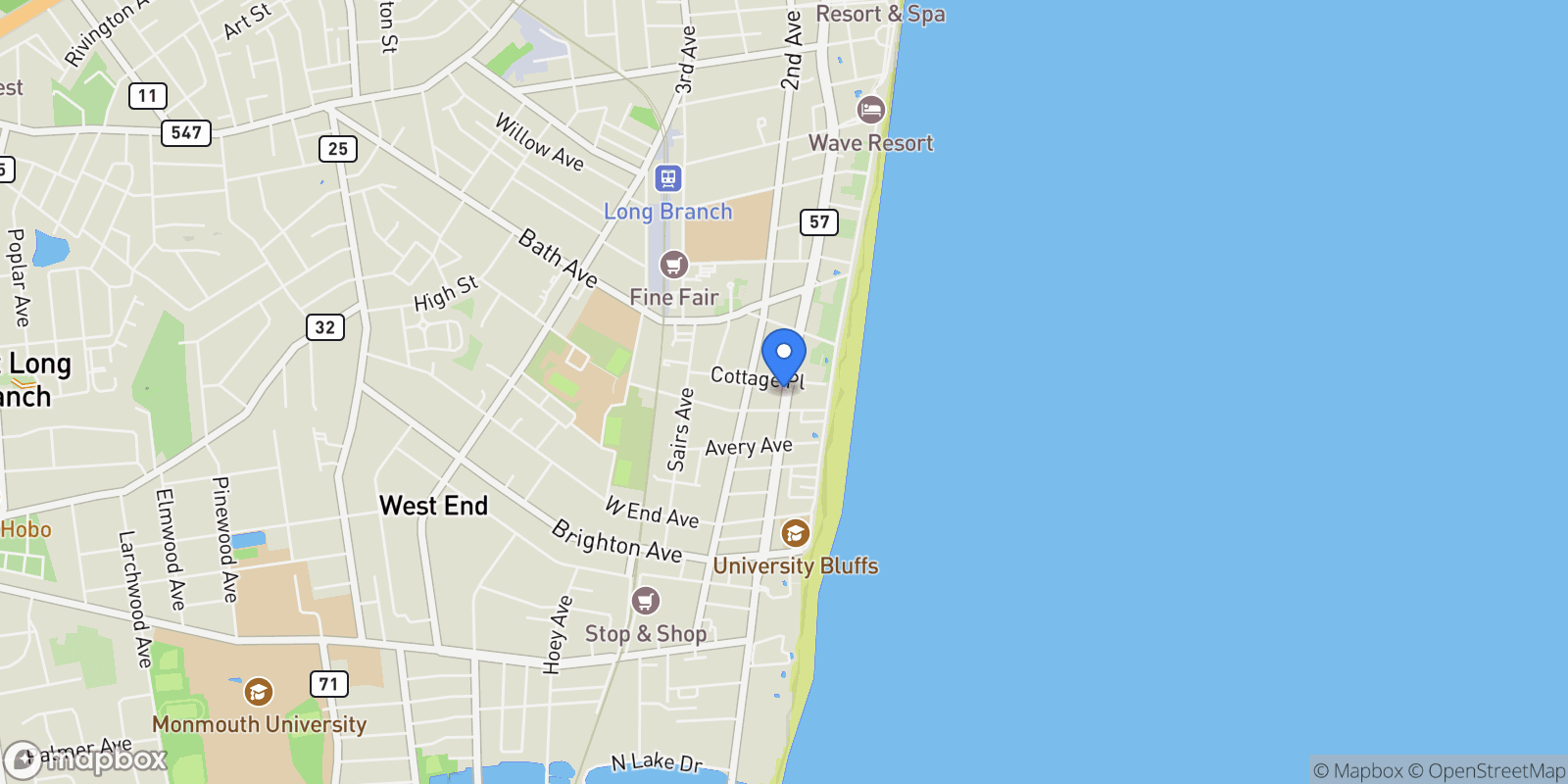 Map showing 432 Ocean Boulevard, Long Branch, NJ 07740, Long Branch, New Jersey, United States.