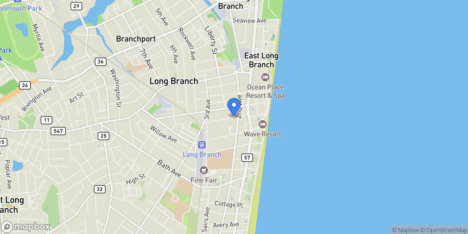 Map showing 103 Franklin Avenue, Long Branch, NJ 07740, Long Branch, New Jersey, United States.