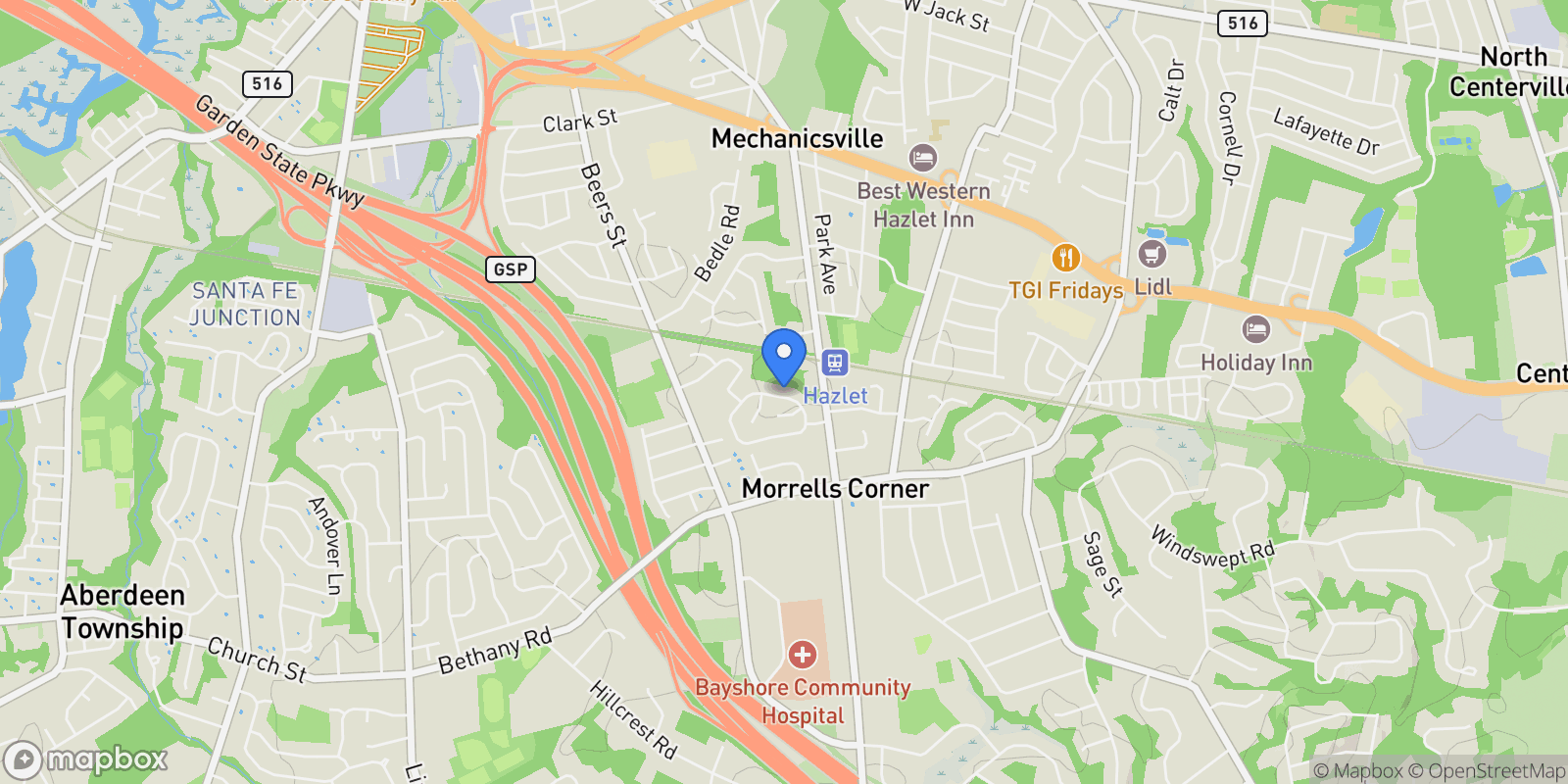 Map showing 16 Moak Drive, Hazlet, NJ 07730, Hazlet, New Jersey, United States.