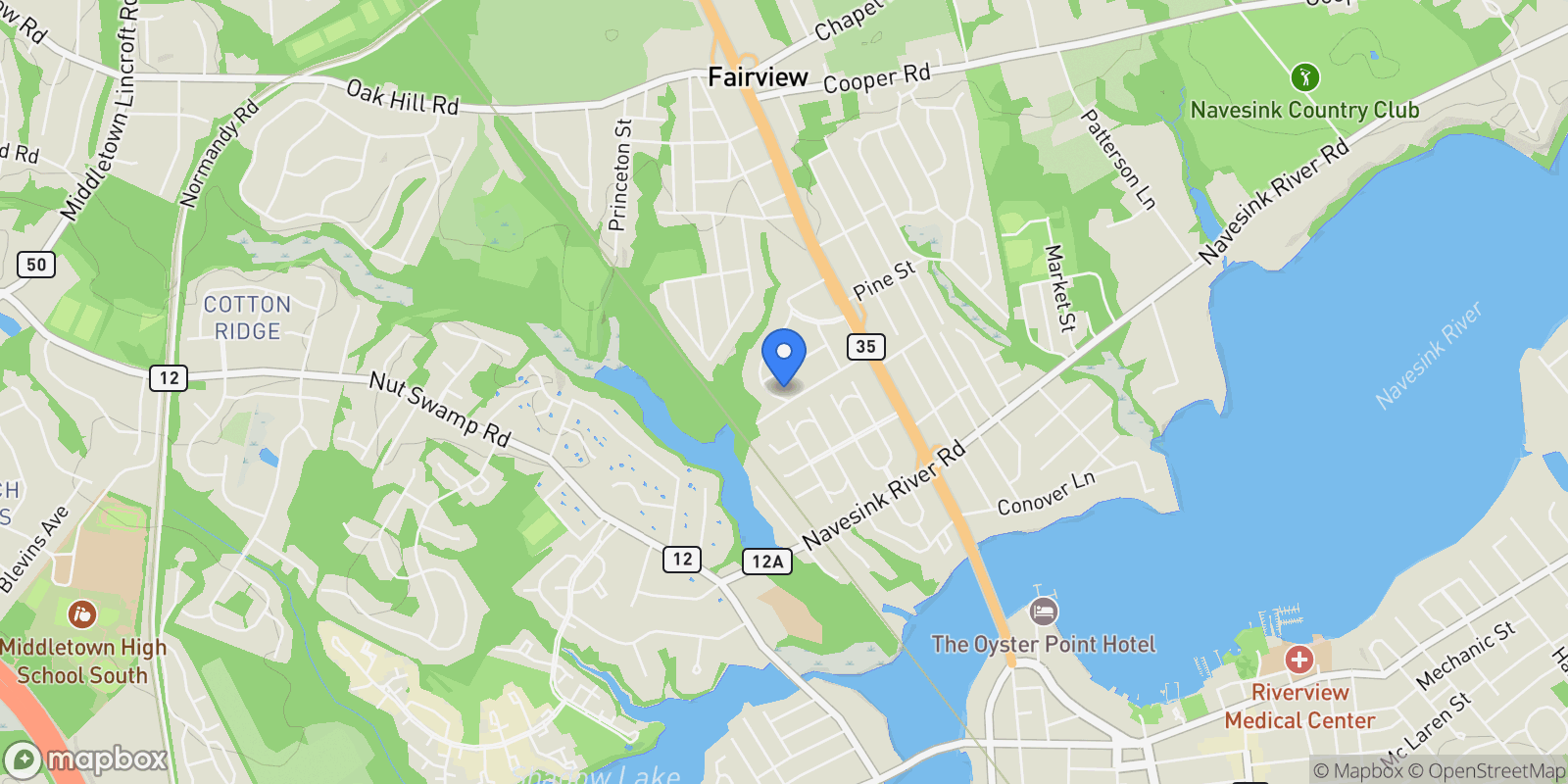Map showing 11 Woodside Drive, Red Bank, NJ 07701, Red Bank, New Jersey, United States.