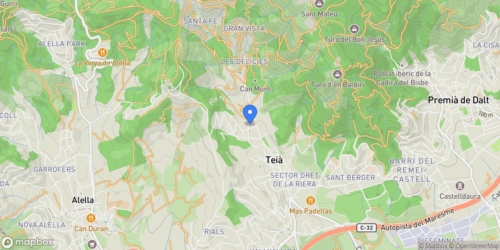 Map showing Catalonia, Teia, Catalonia, Spain.