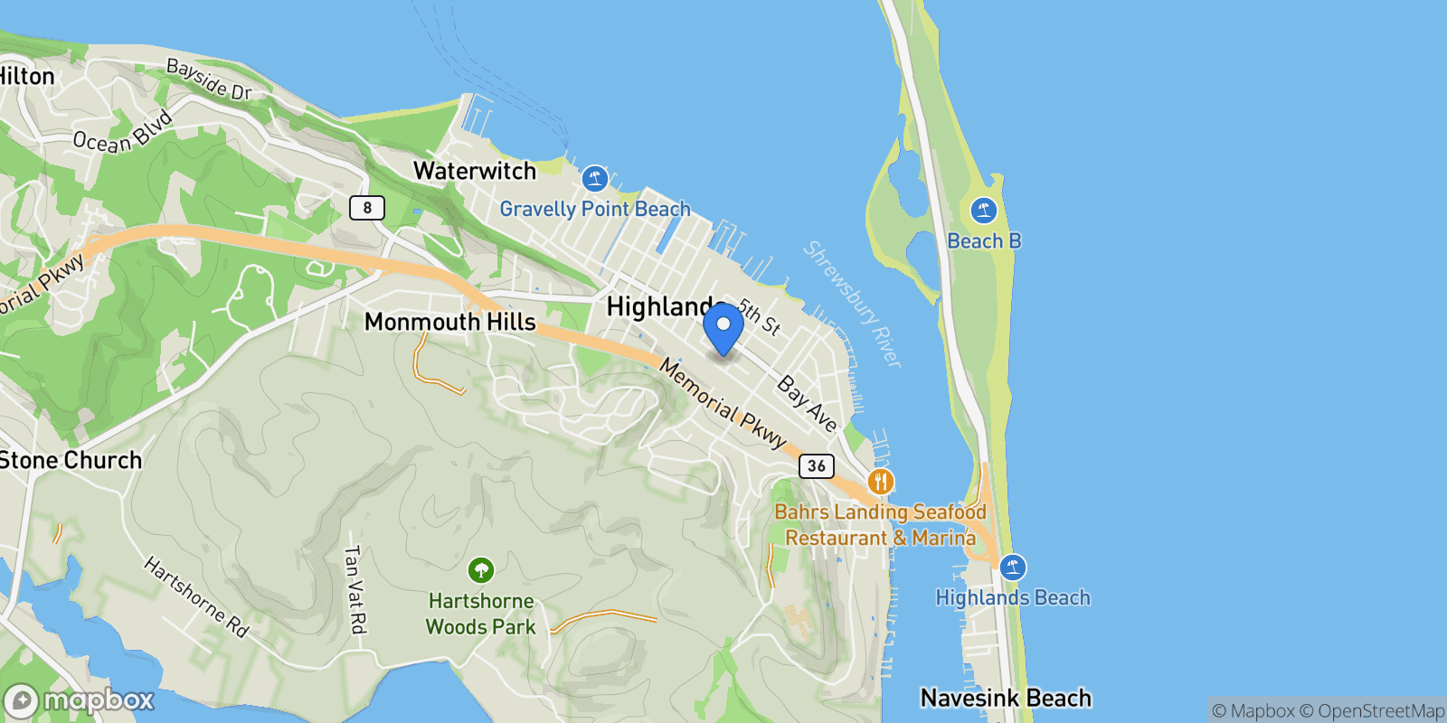 Map showing 45 2nd Street, Highlands, NJ 07732, Highlands, New Jersey, United States.