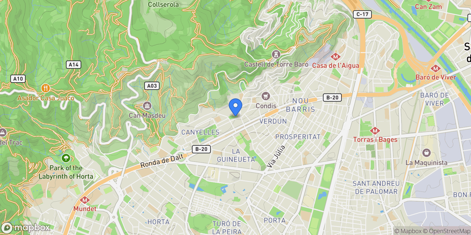 Map showing Catalonia, Nou Barris, Barcelona, Spain.