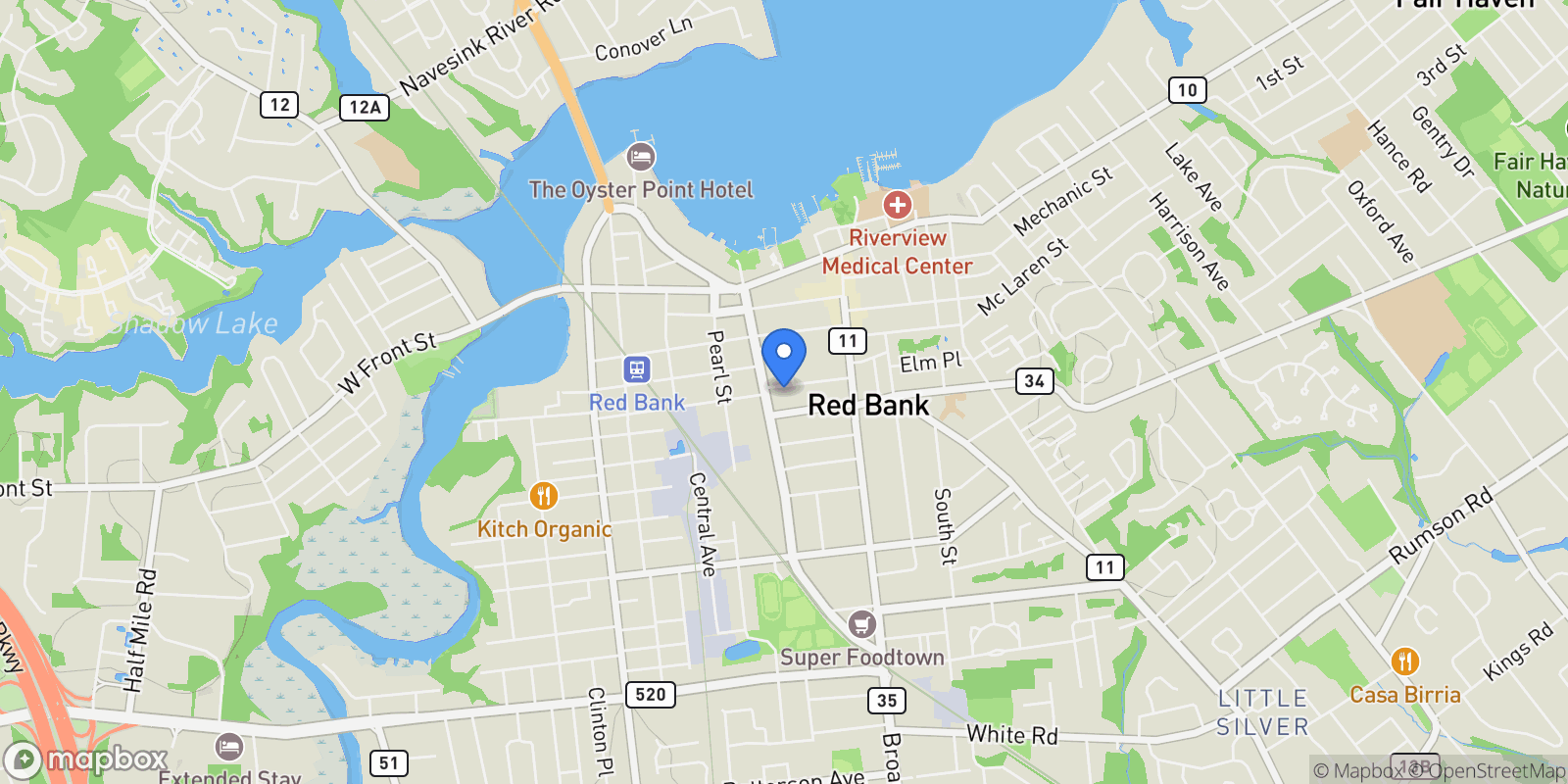 Map showing 59 Peters Place, Red Bank, NJ 07701, Red Bank, New Jersey, United States.