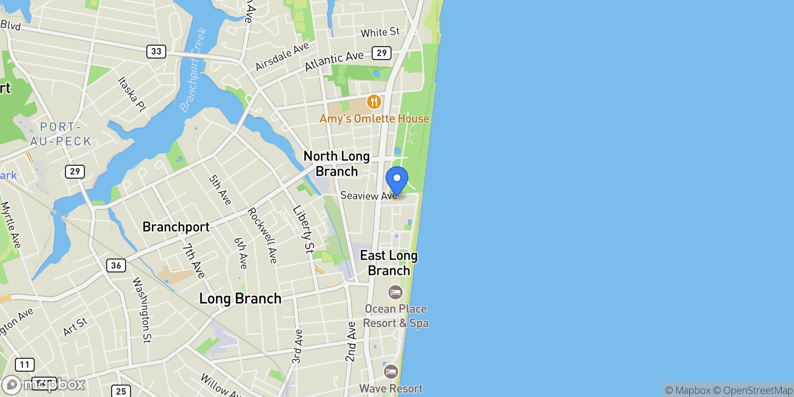 Map showing 40 Seaview Avenue , A, Long Branch, NJ 07740, Long Branch, New Jersey, United States.