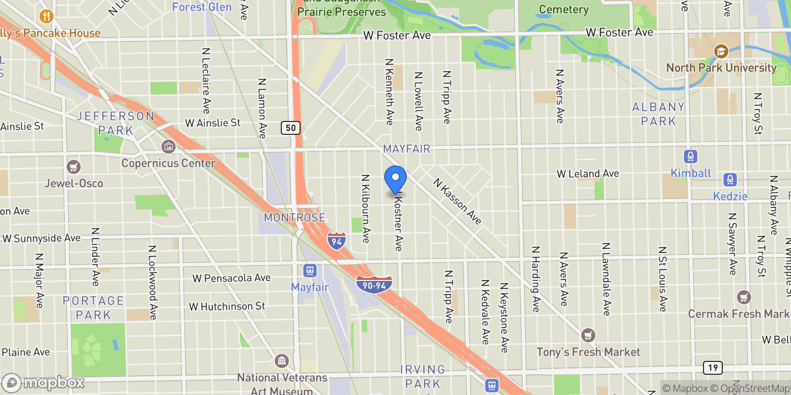 Map showing 4616 N Kostner Avenue, Chicago, IL 60630, Chicago, Illinois, United States.