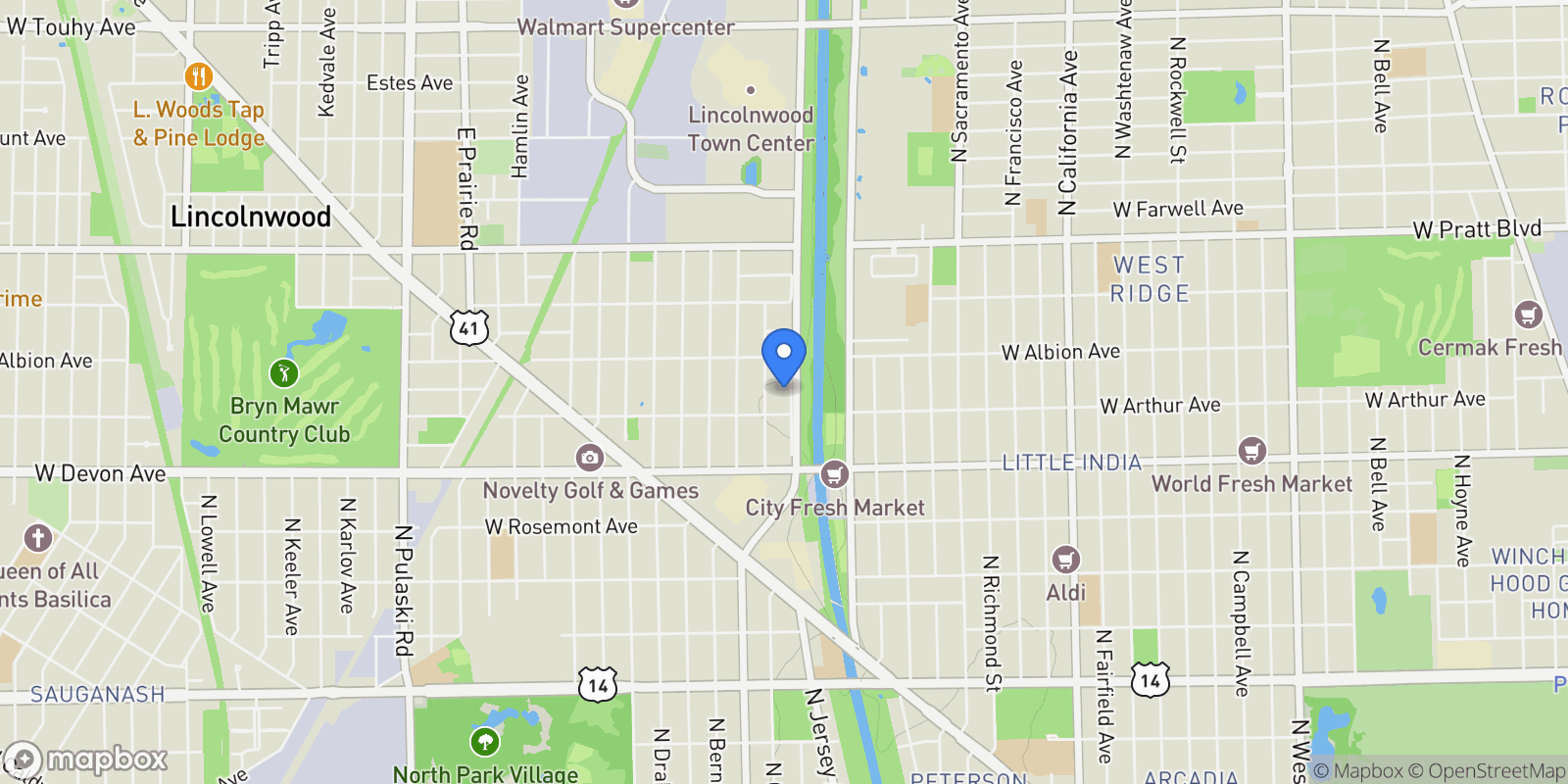 Map showing 6522 N Spaulding Avenue, Lincolnwood, IL 60712, Lincolnwood, Illinois, United States.