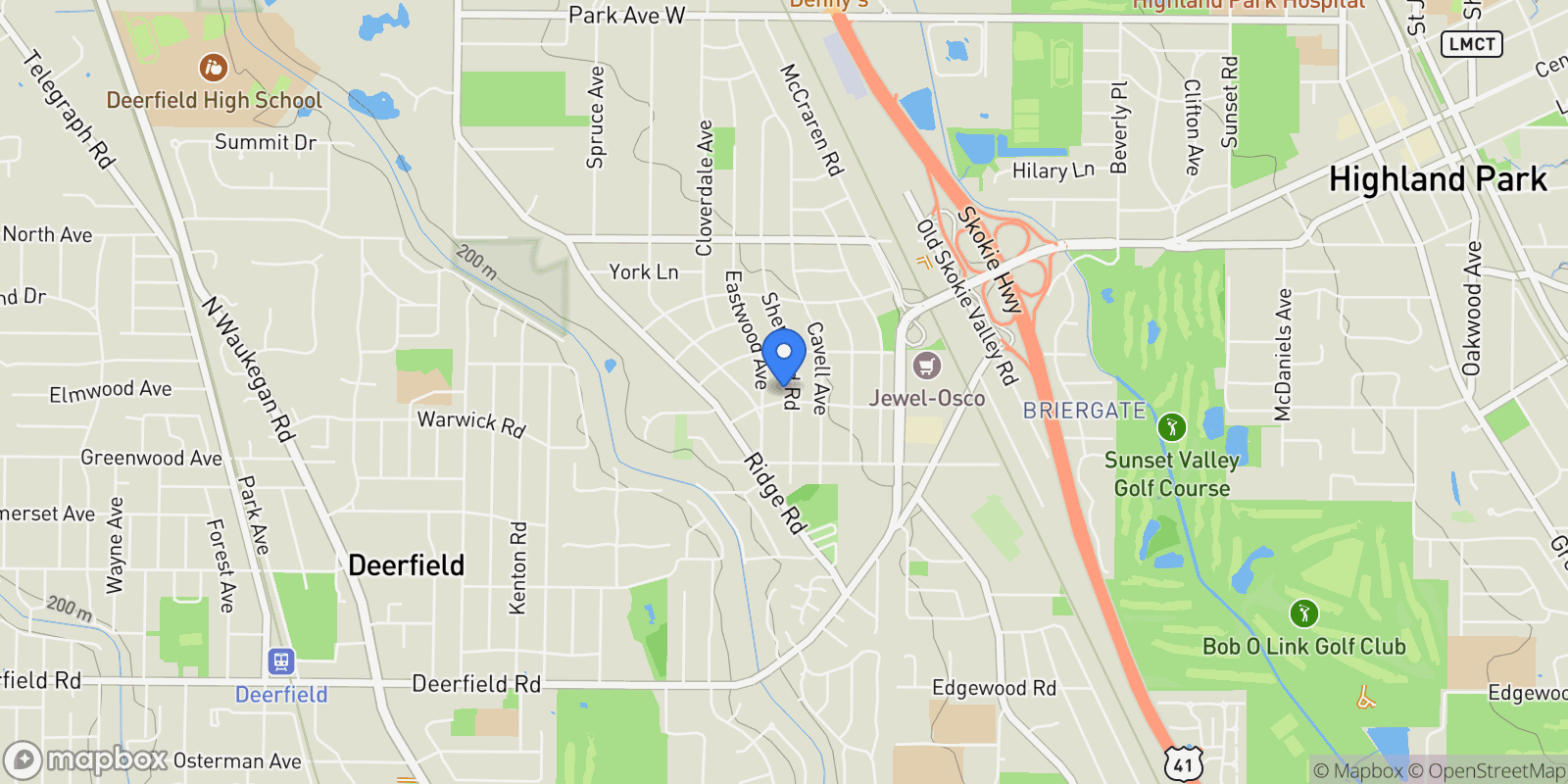 Map showing 1326 Sherwood Road, Highland Park, IL 60035, Highland Park, Illinois, United States.