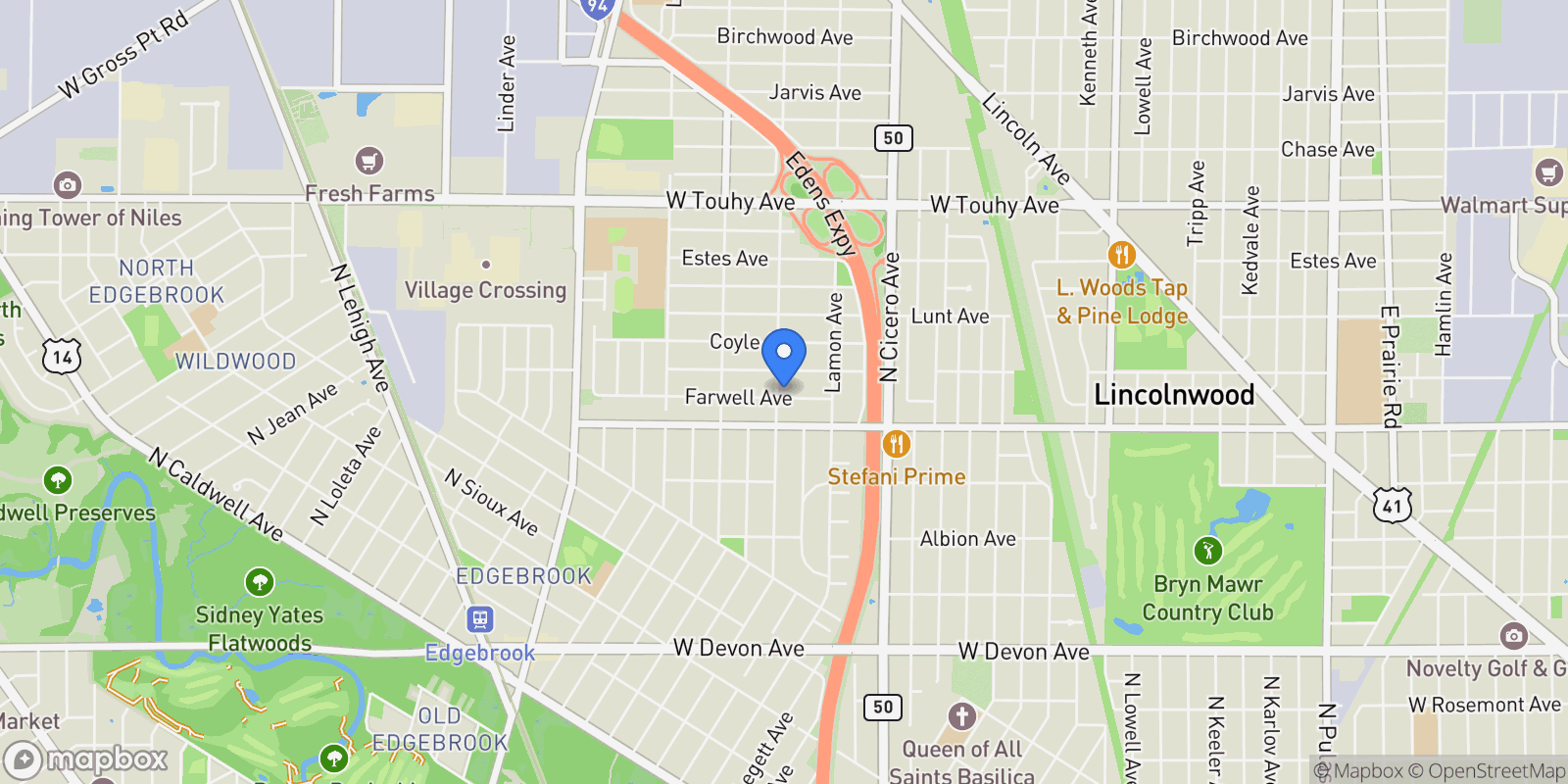 Map showing 6835 Lavergne Avenue, Skokie, IL 60077, Skokie, Illinois, United States.