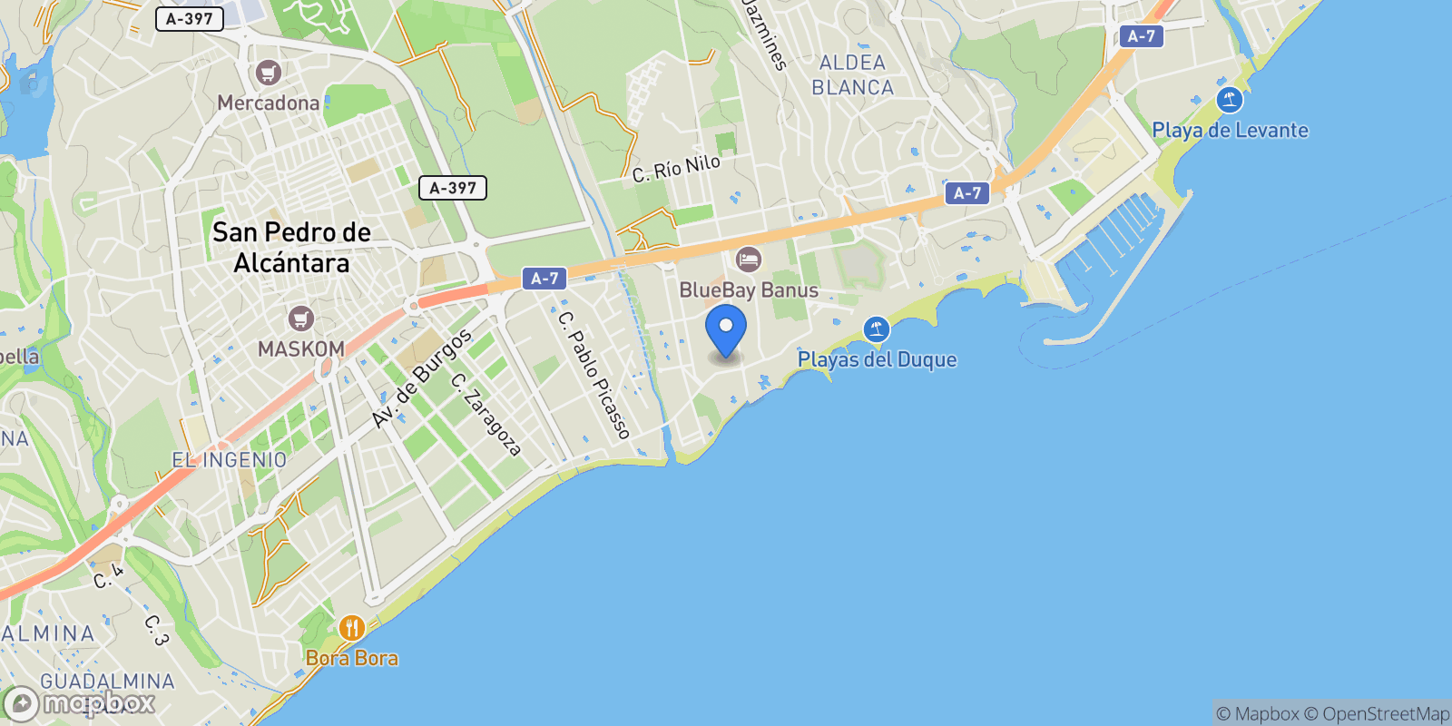 Map showing Puerto Banus, Marbella, Spain.