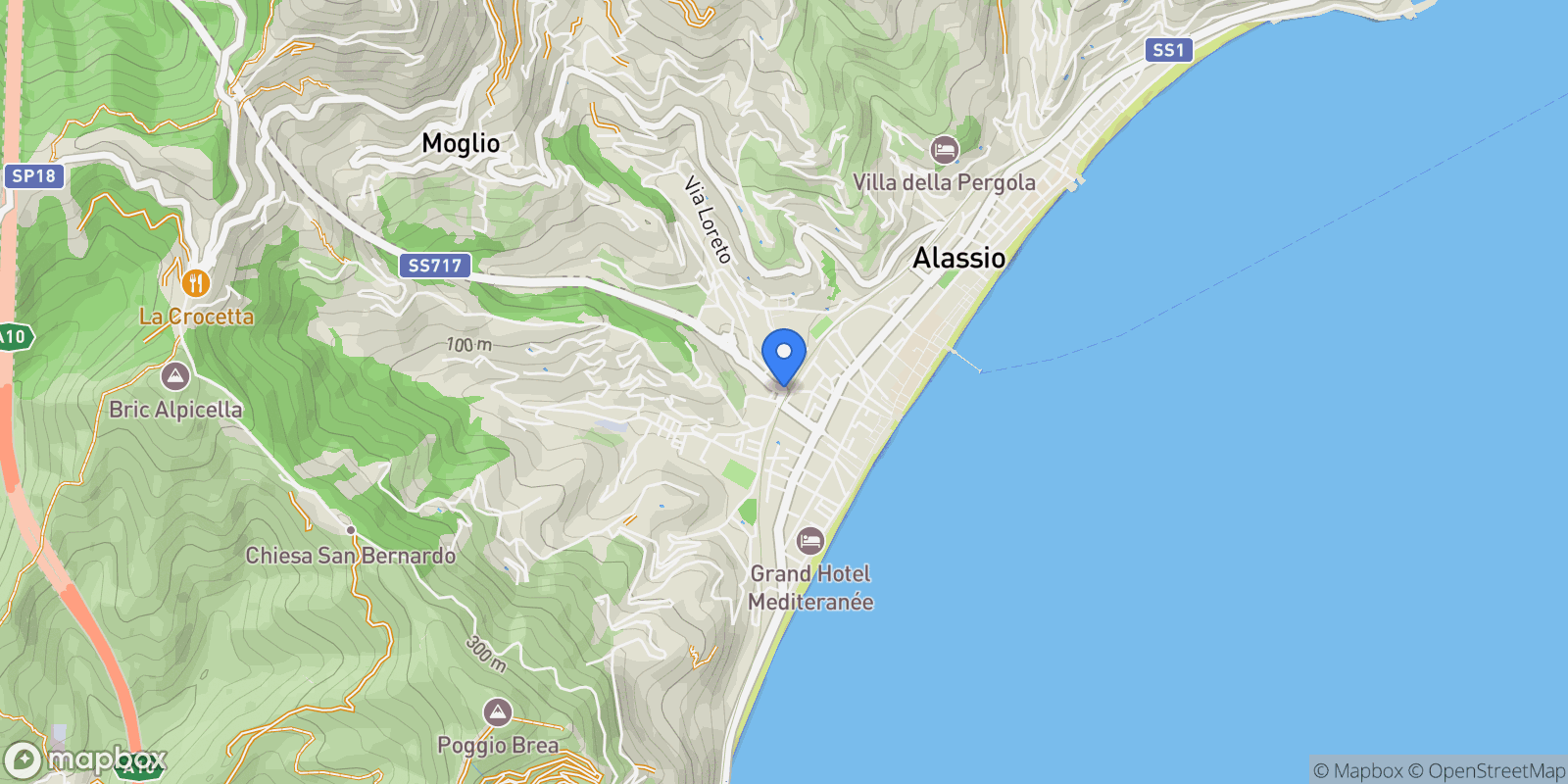 Map showing Alassio, Liguria, Italy.