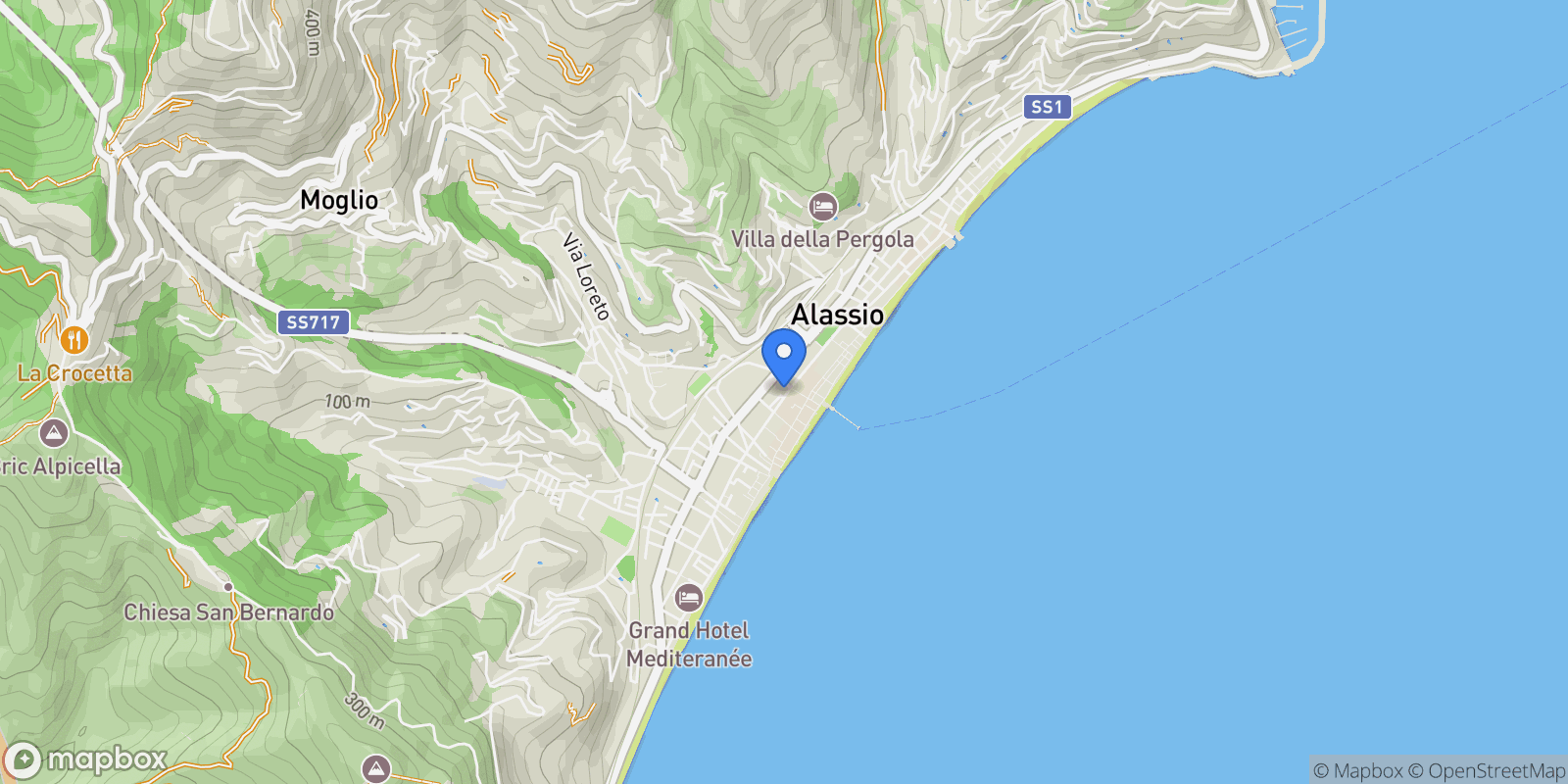 Map showing Alassio, Liguria, Italy.