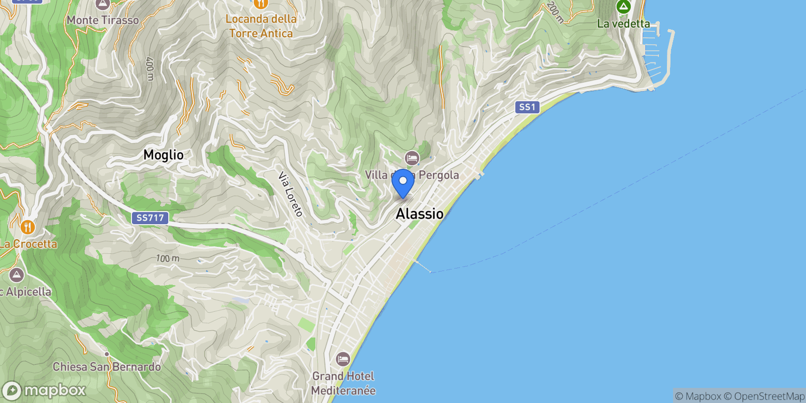 Map showing Alassio, Liguria, Italy.