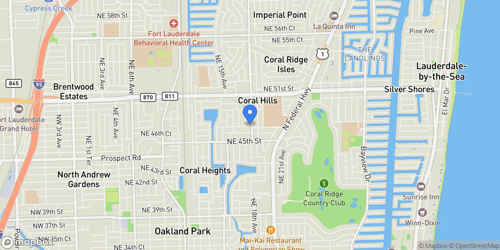 Map showing 4711 NE 18th Ave, Oakland Park, Florida, United States.