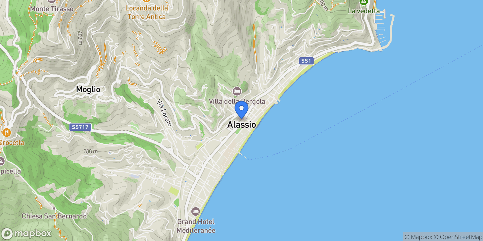 Map showing Alassio, Liguria, Italy.