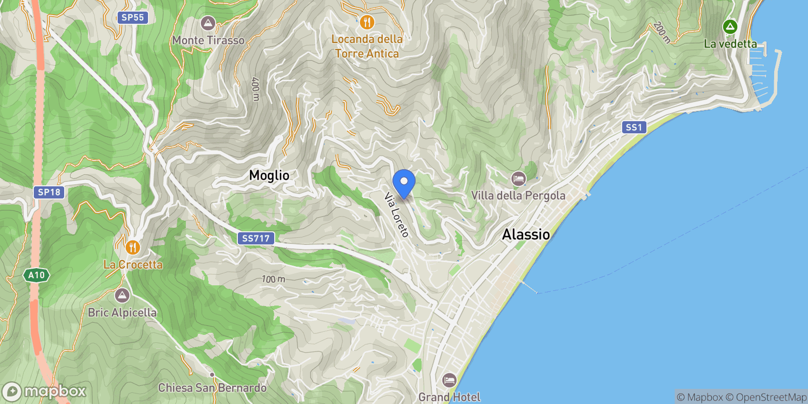 Map showing Alassio, Liguria, Italy.